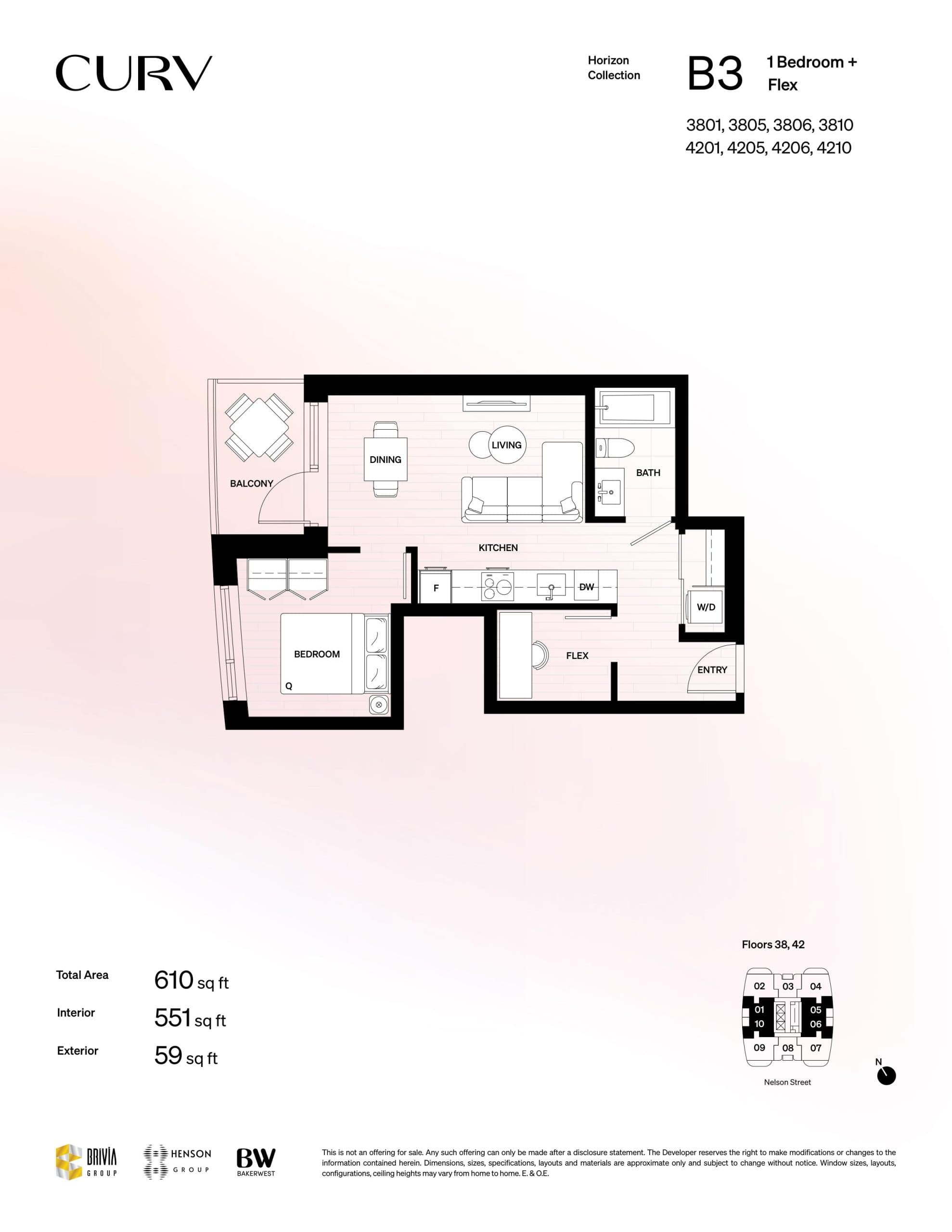 B3 Floor Plan at The Curv Condos - 551 sq.ft