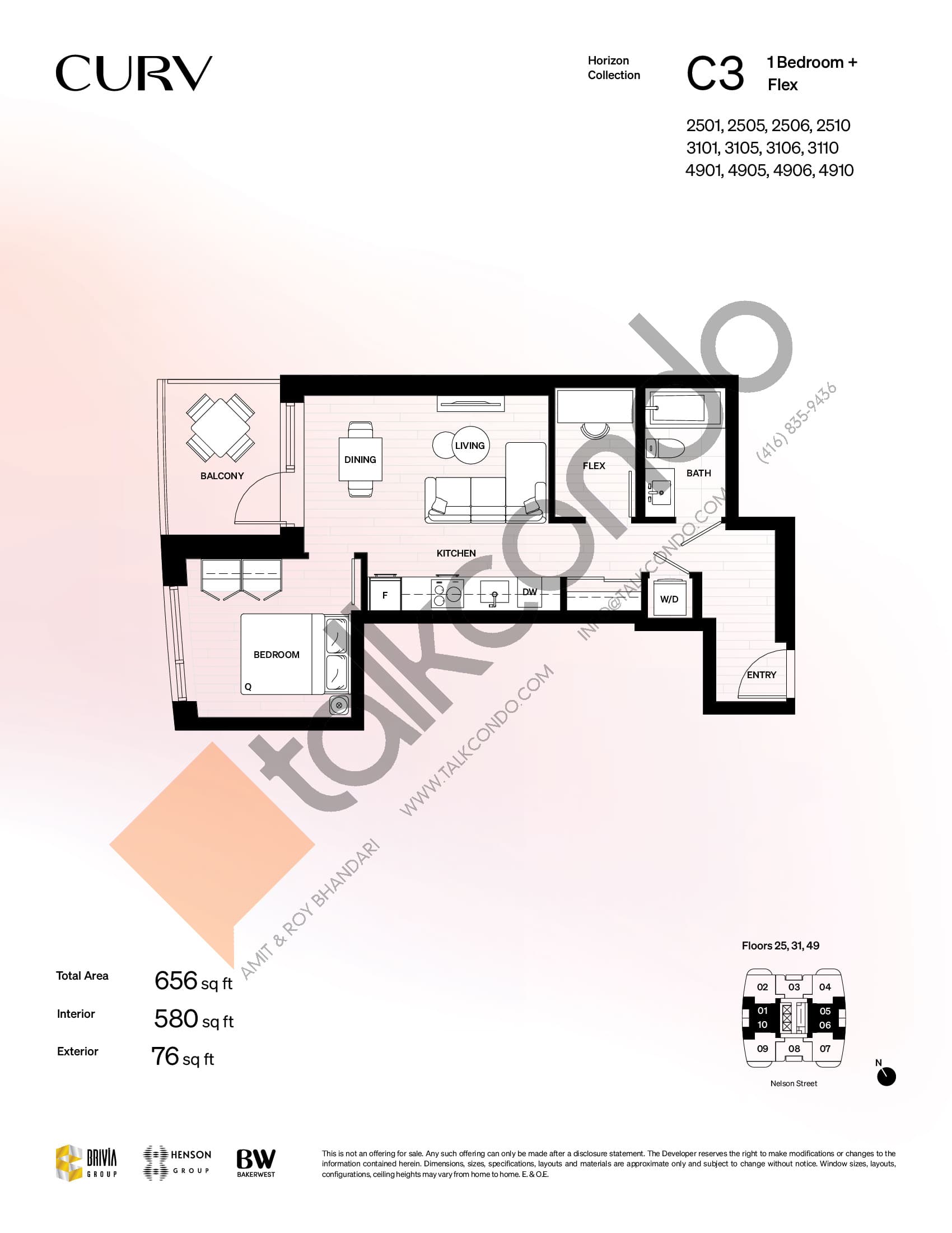 C3 Floor Plan at The Curv Condos - 580 sq.ft
