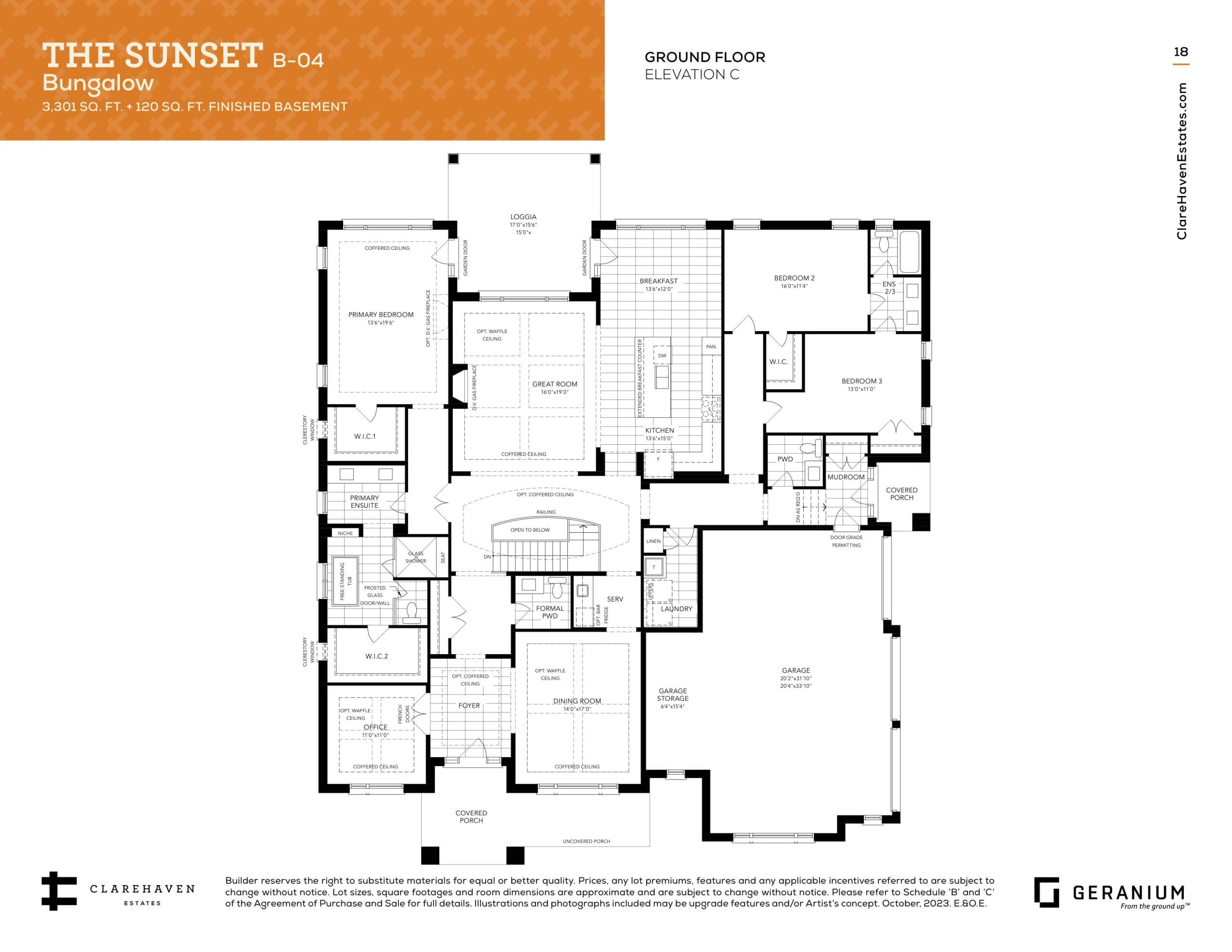 The Sunset - Elevation C (Ground Floor) Floor Plan at Clarehaven Estates - 3301 sq.ft