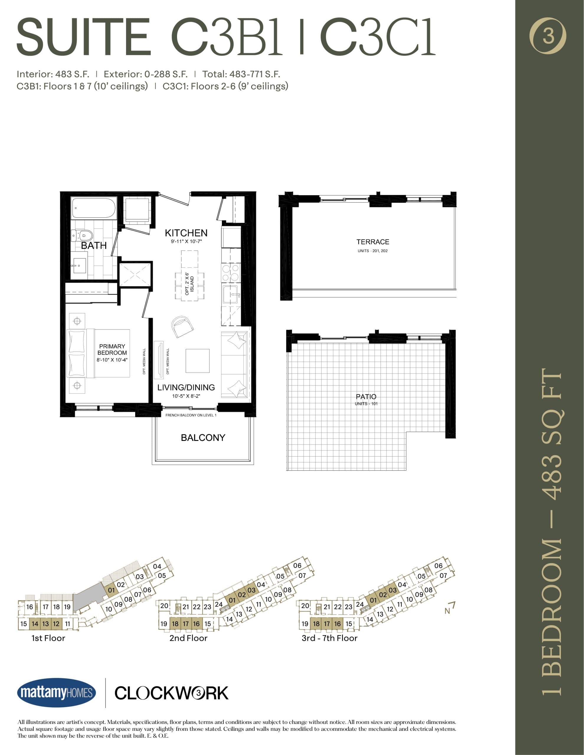 C3B1/C3C1 Floor Plan at Clockwork Condos Phase 3 - 483 sq.ft