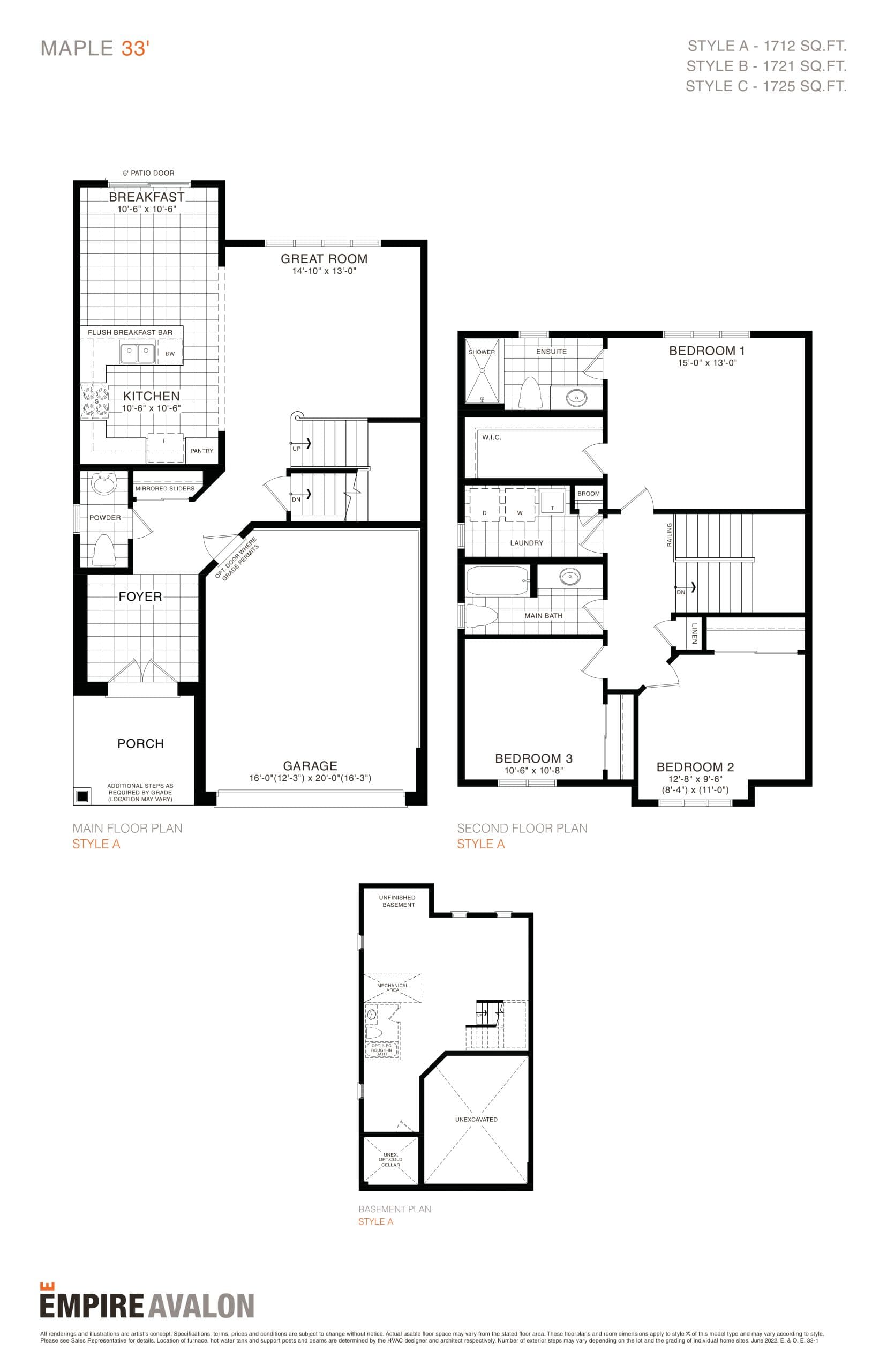 Maple 33 Floor Plan at Empire Avalon Gateway Towns - 1725 sq.ft