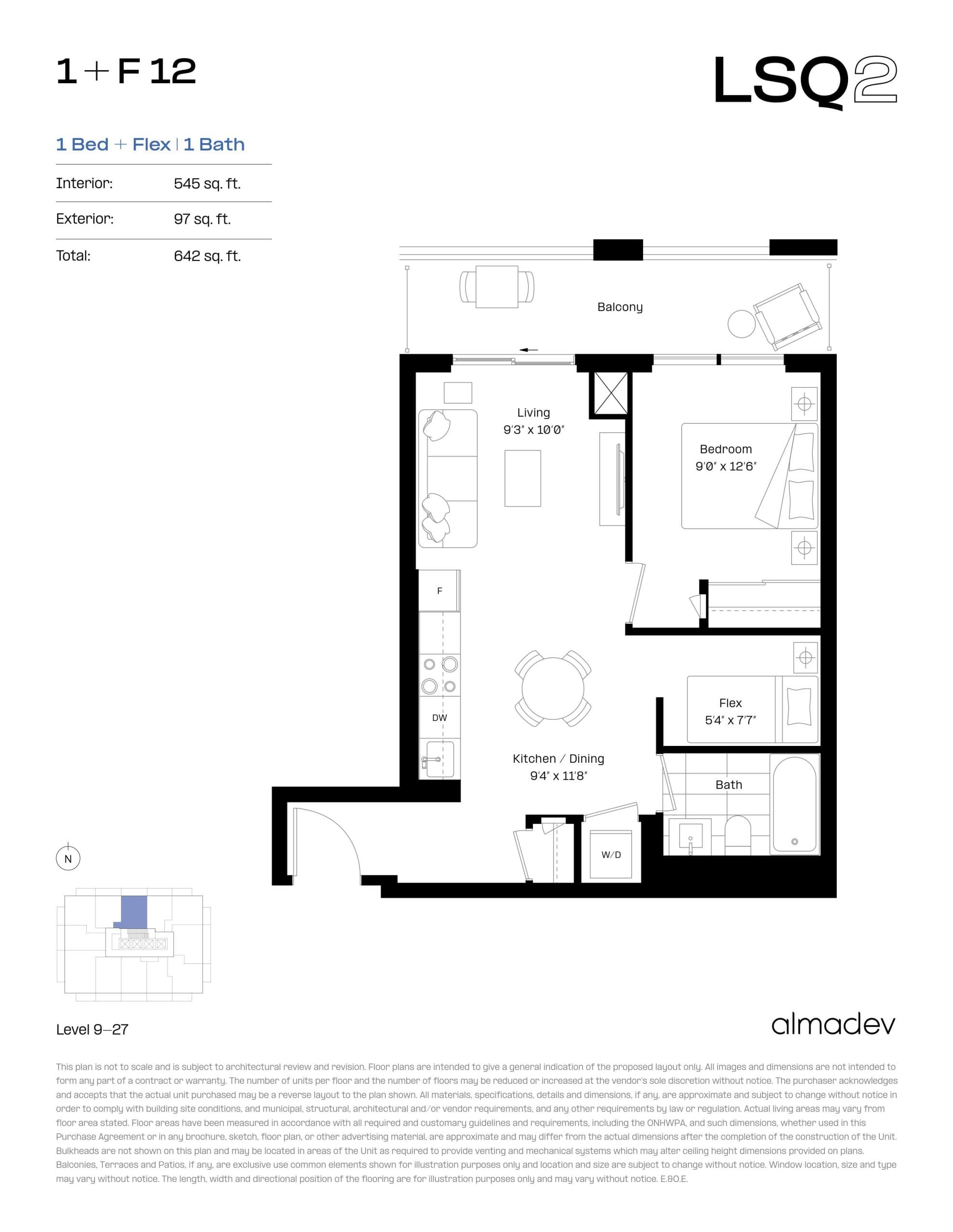1+F 12 Floor Plan at LSQ2 Condos - 545 sq.ft