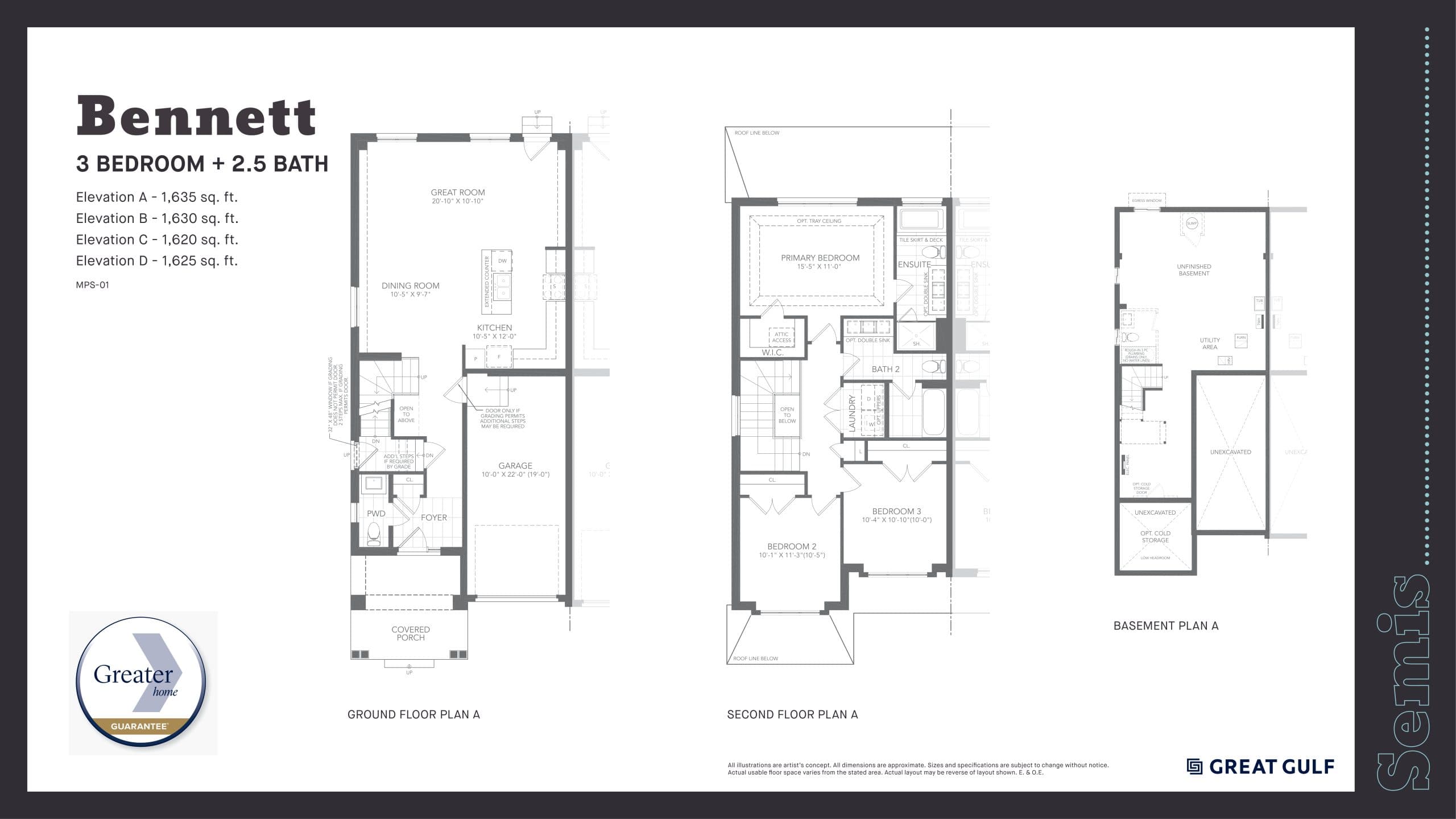 Bennett (MPS-01) Floor Plan at Milton Village Towns - 1635 sq.ft