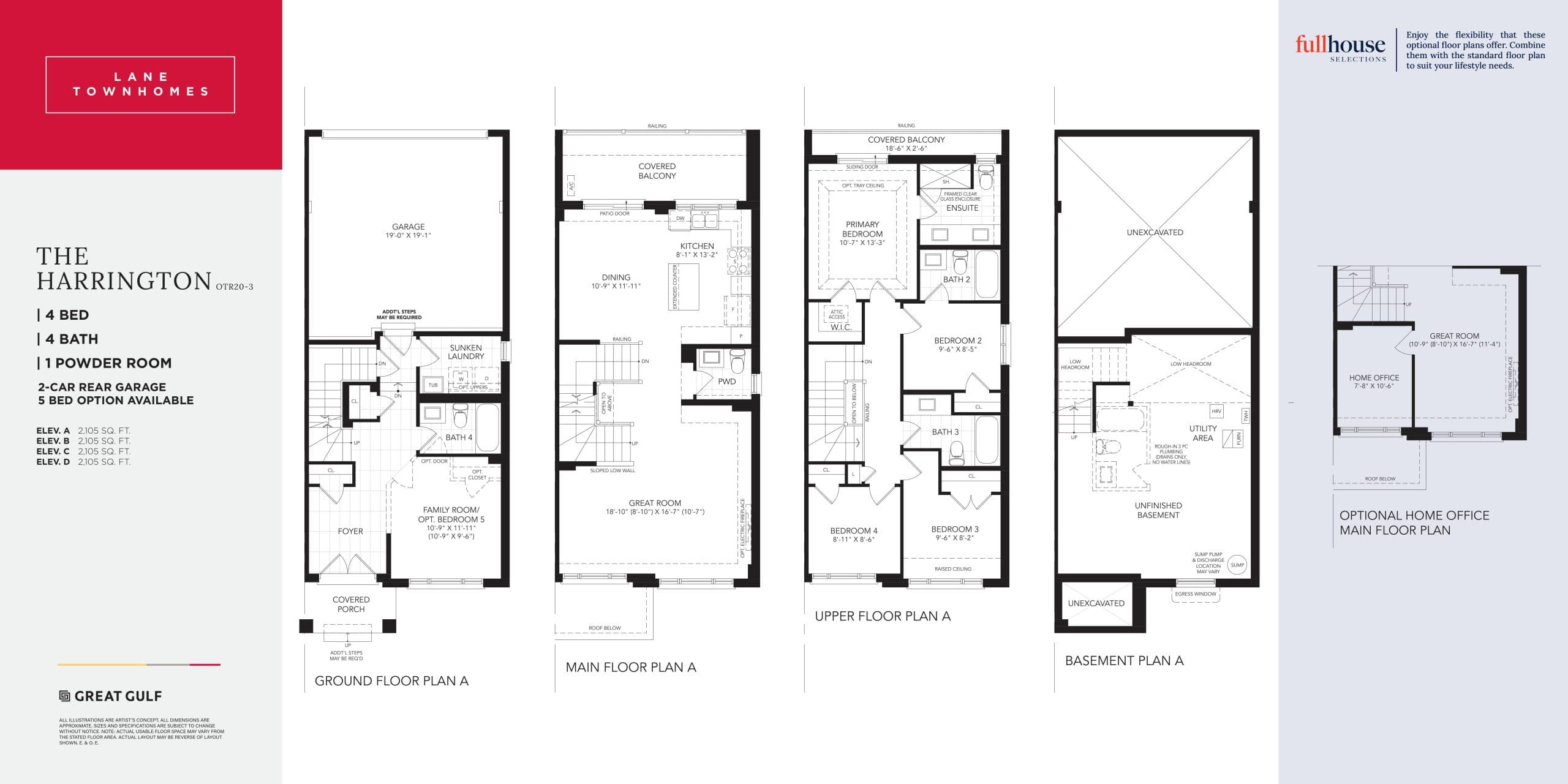 The Harrington Floor Plan at Oakpointe in Oakville Towns - 2105 sq.ft