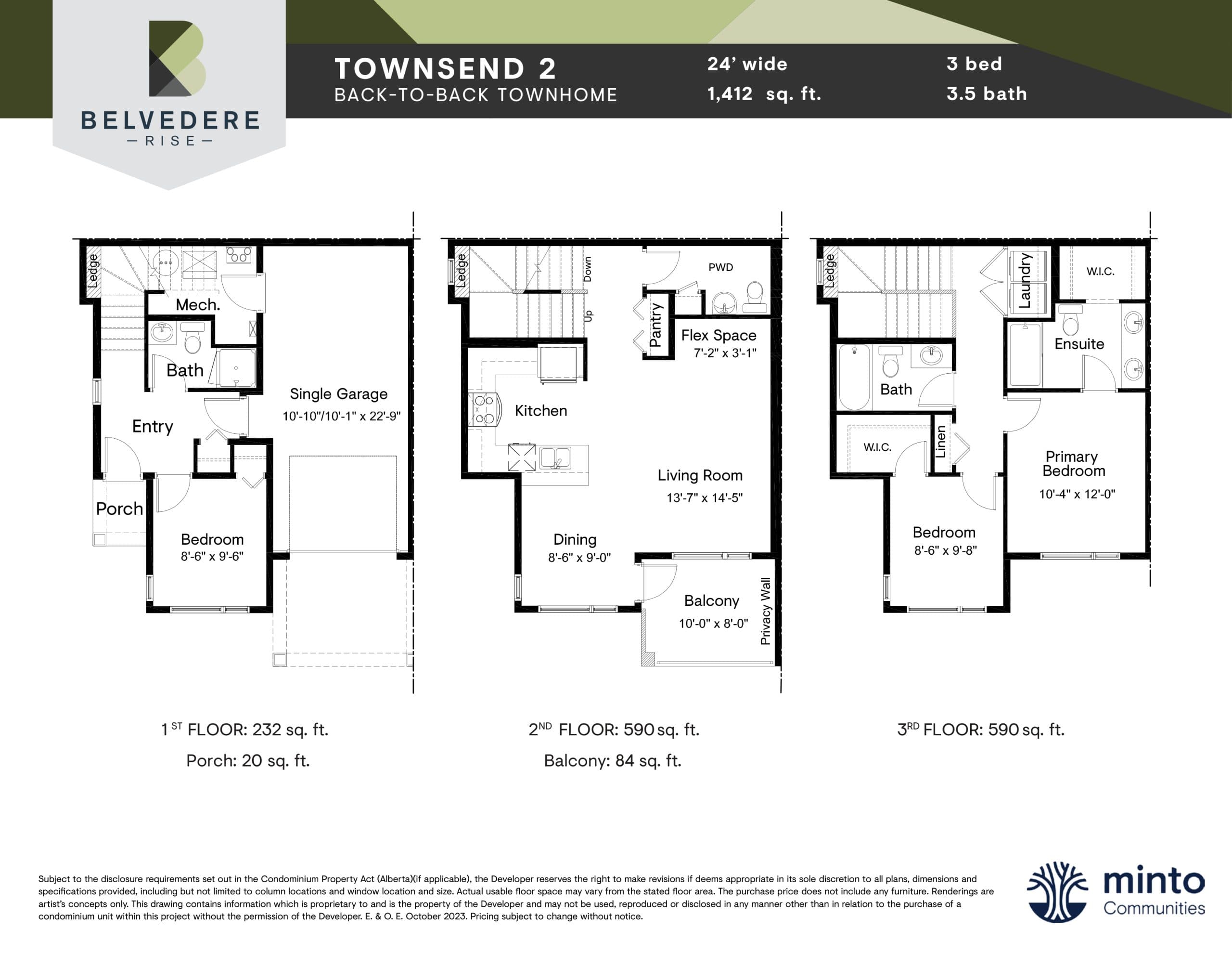 Townsend 2 Floor Plan at Belvedere Rise Towns - 1412 sq.ft