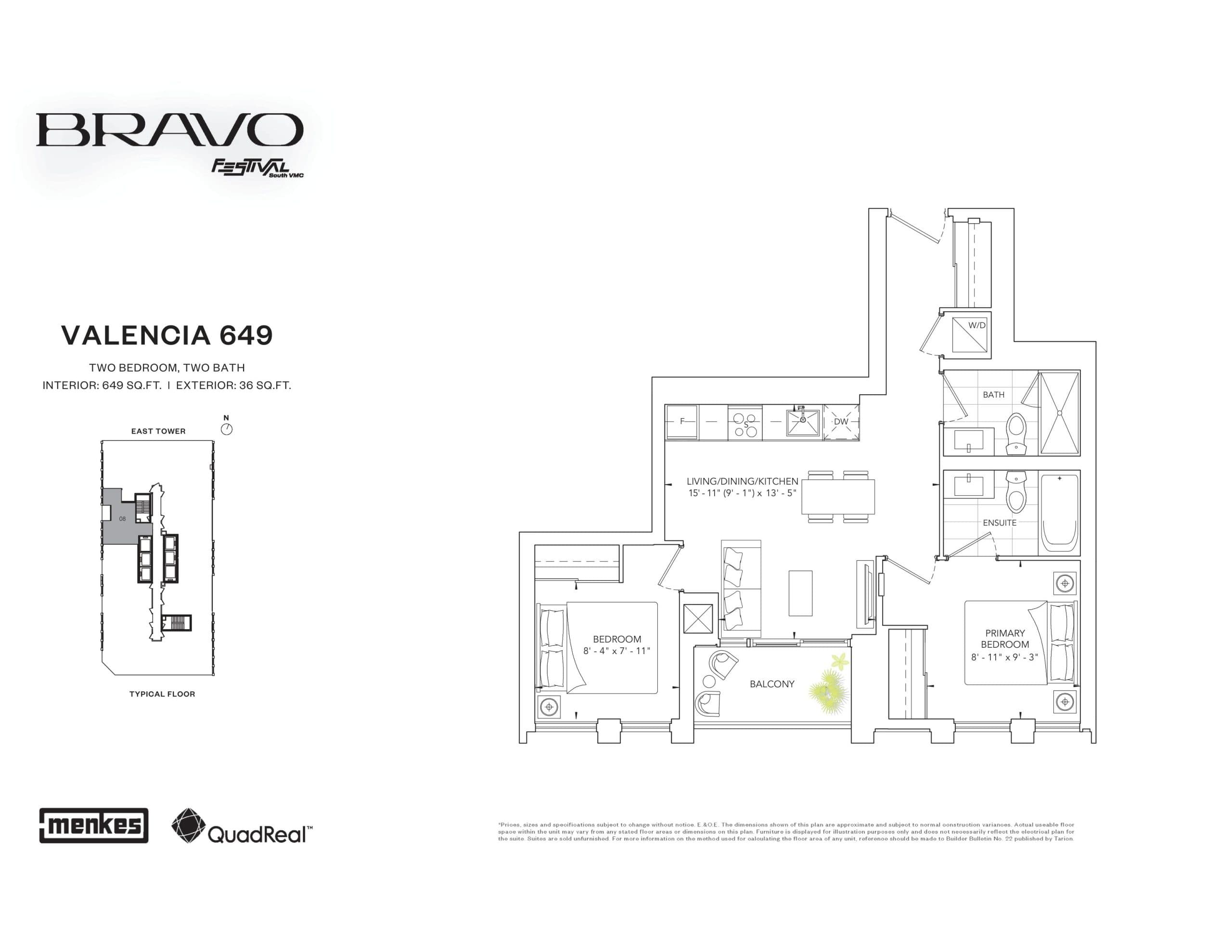 Valencia 649 Floor Plan at Bravo Condos - 649 sq.ft