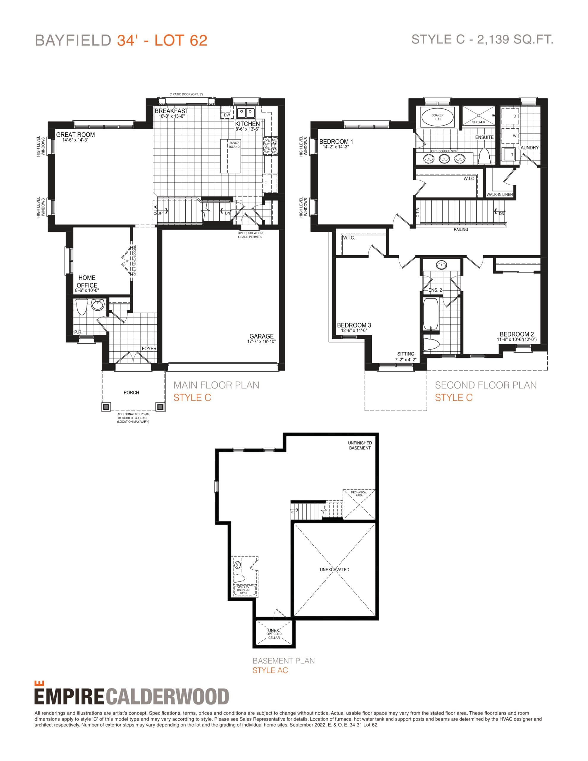 Bayfield 34' Floor Plan at Empire Calderwood Phase 2 Towns - 2139 sq.ft