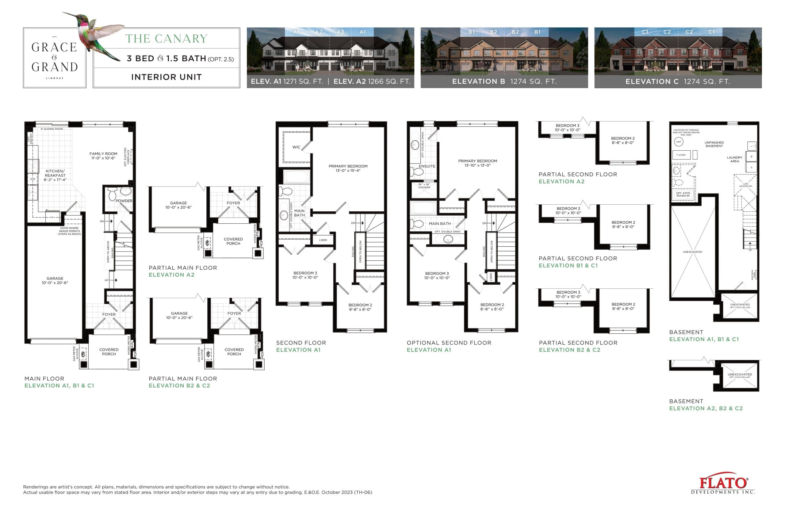 The Canary Floor Plan at Grace & Grand Towns - 1274 sq.ft