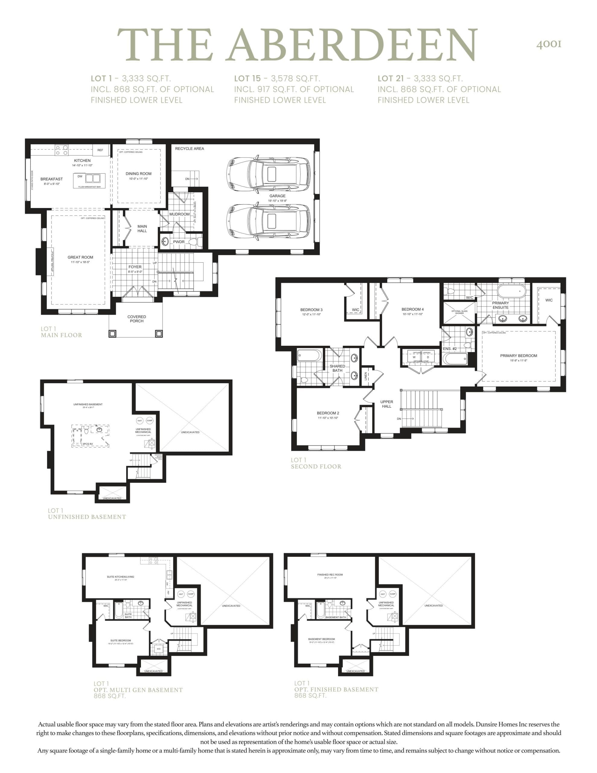 The Aberdeen Floor Plan at Highlands Caledon East - 3578 sq.ft