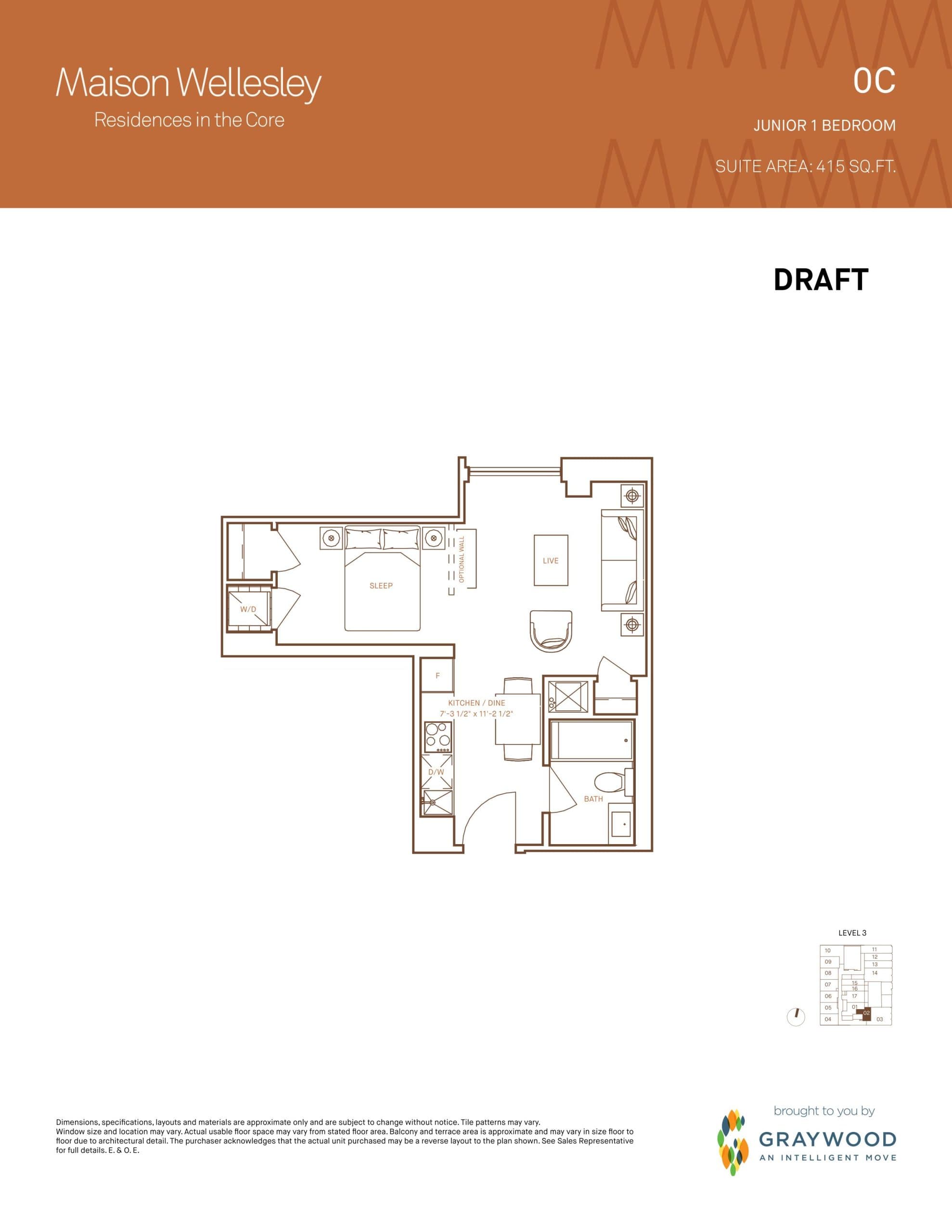 0C Floor Plan at Maison Wellesley Condos - 415 sq.ft