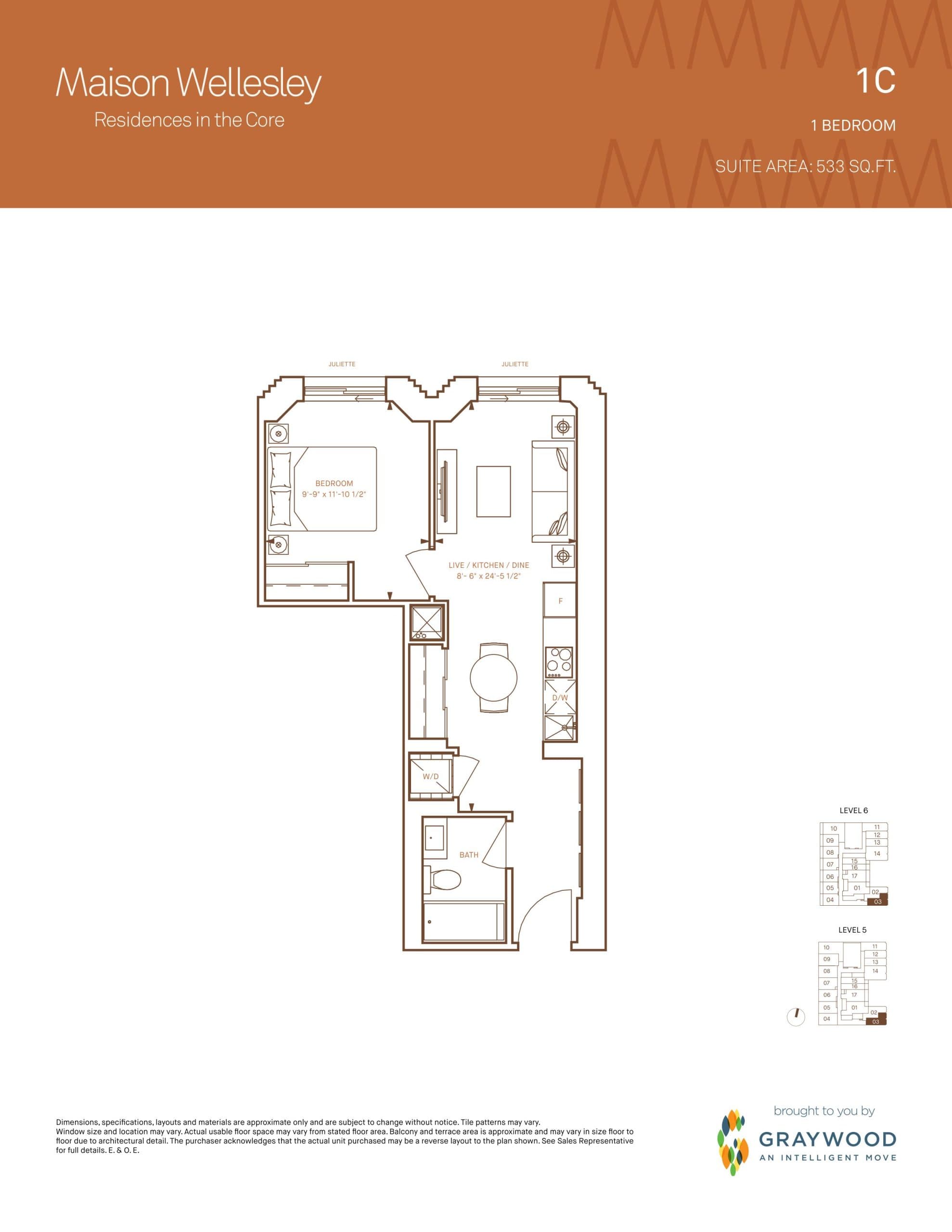 1C Floor Plan at Maison Wellesley Condos - 533 sq.ft