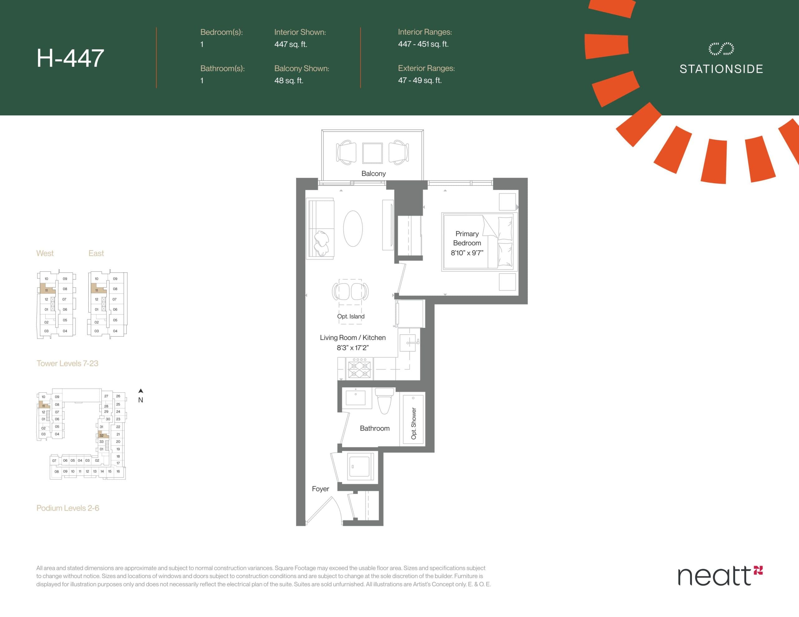 H-447 Floor Plan at Stationside - West Tower Condos - 447 sq.ft