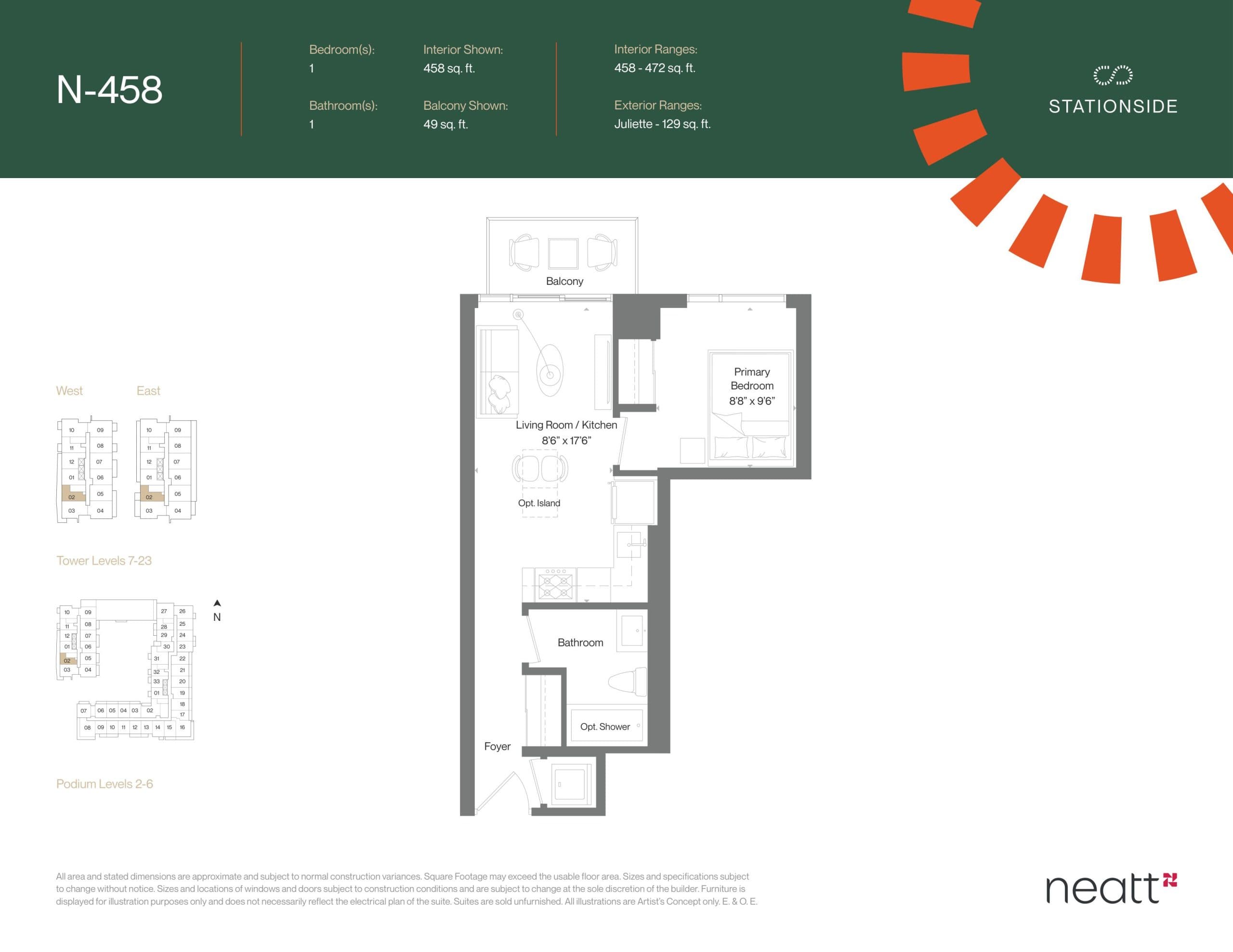 N-458 Floor Plan at Stationside - West Tower Condos - 458 sq.ft