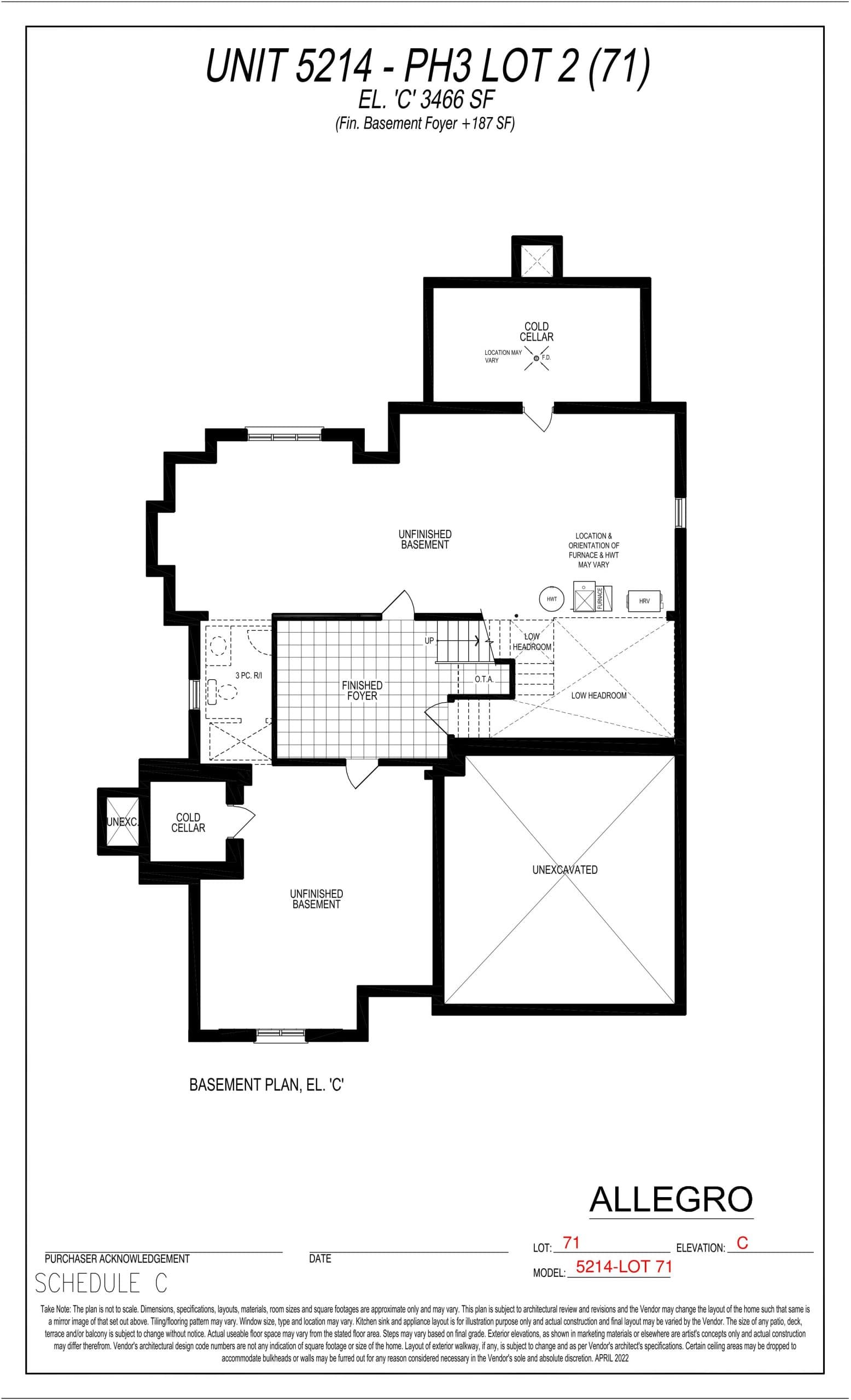 Unit 5214 - PH3 Lot 2 (Basement) Floor Plan at Allegro Phase 3 - 3466 sq.ft