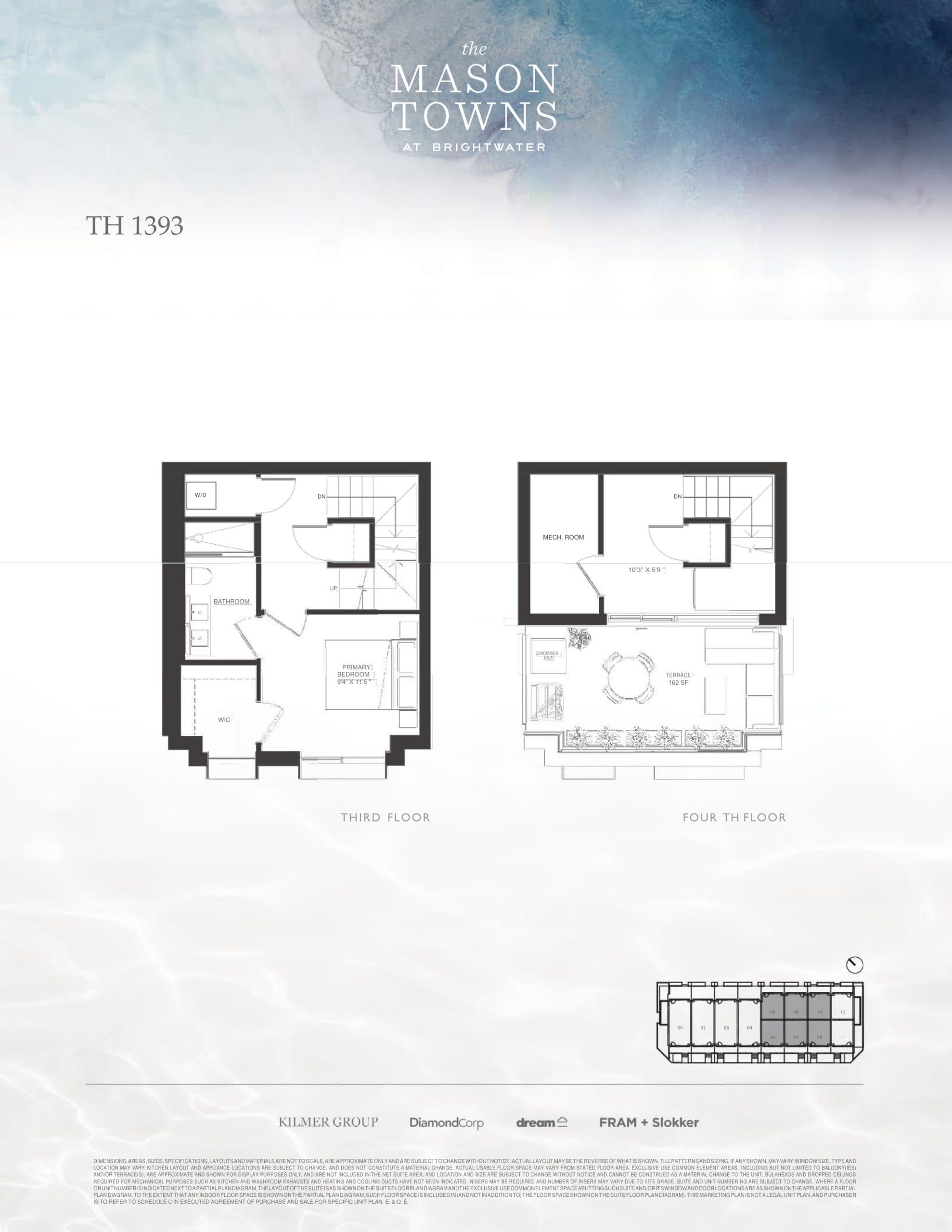 TH 1393 (3rd to 4th Floor) Floor Plan at The Mason at Brightwater Condos - 1393 sq.ft