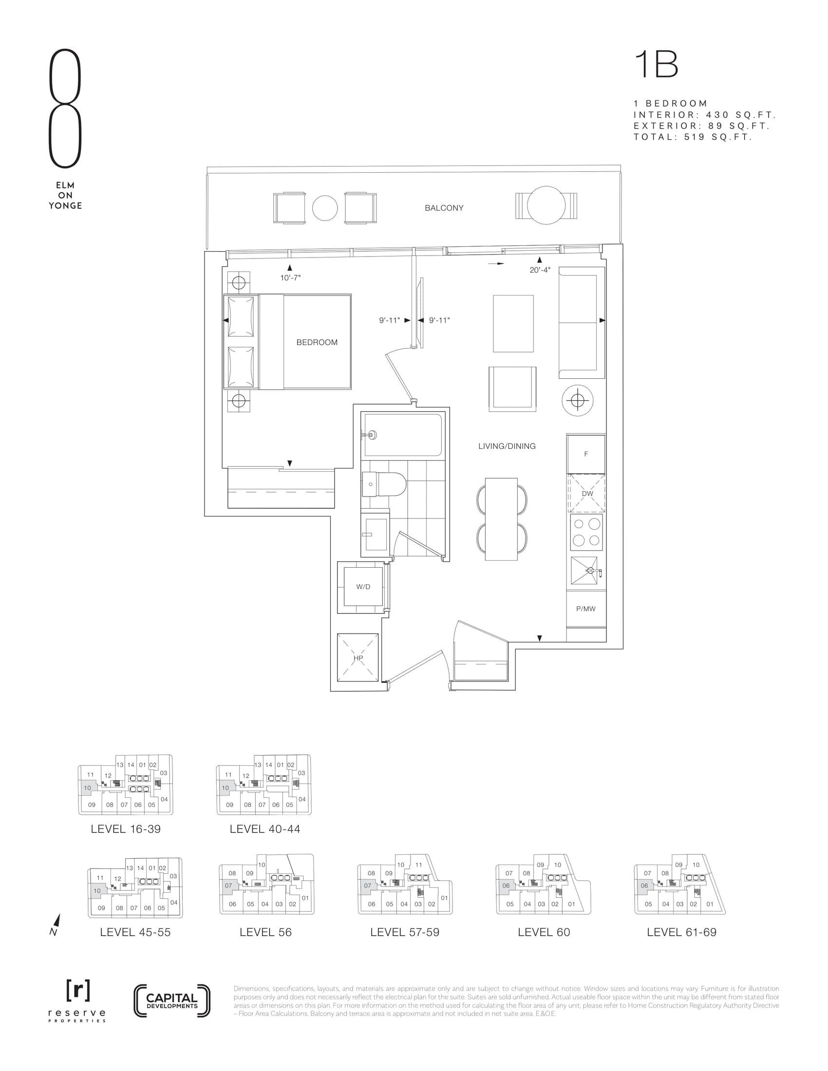 1B Floor Plan at 8 Elm on Yonge Condos - 430 sq.ft