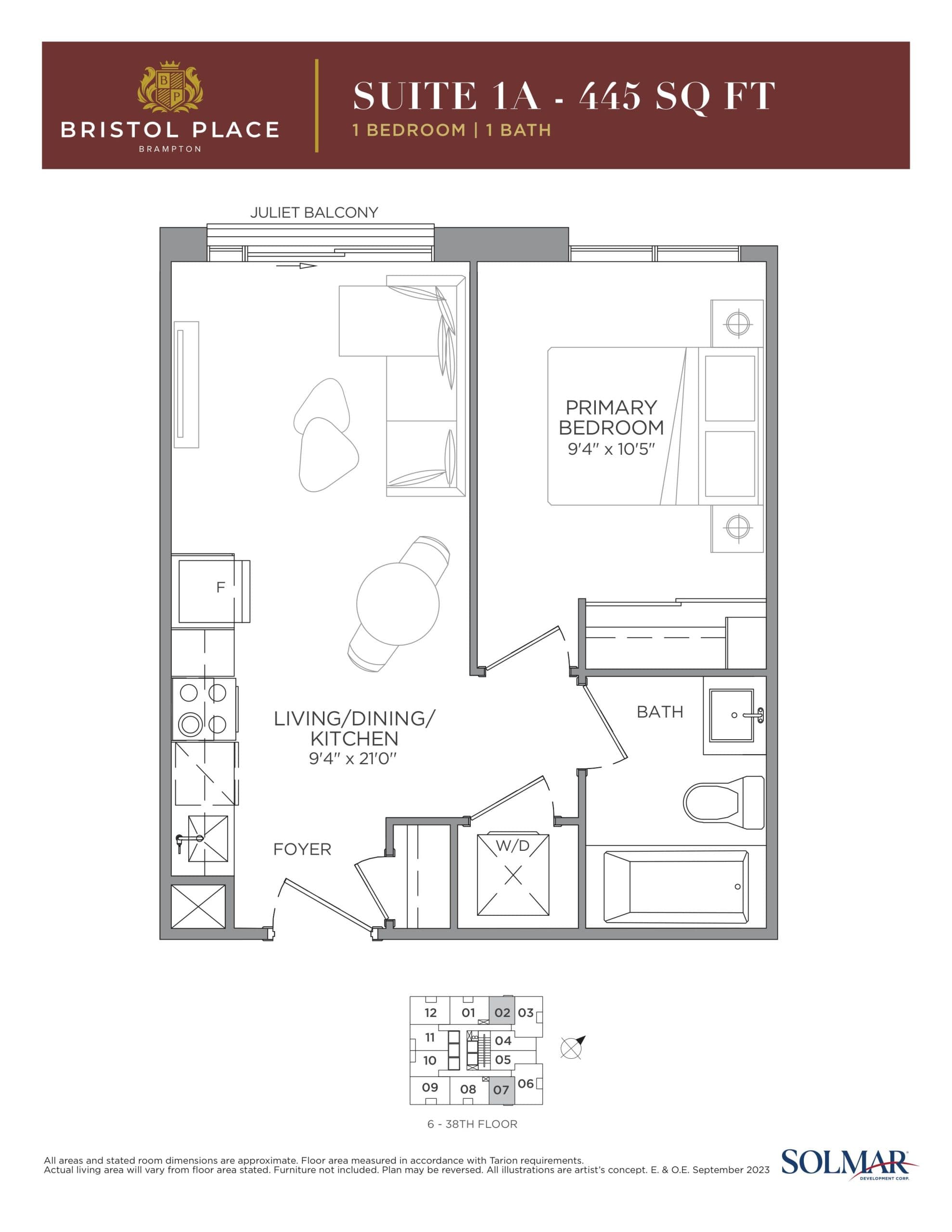 Suite 1A Floor Plan at Bristol Place Condos - 445 sq.ft