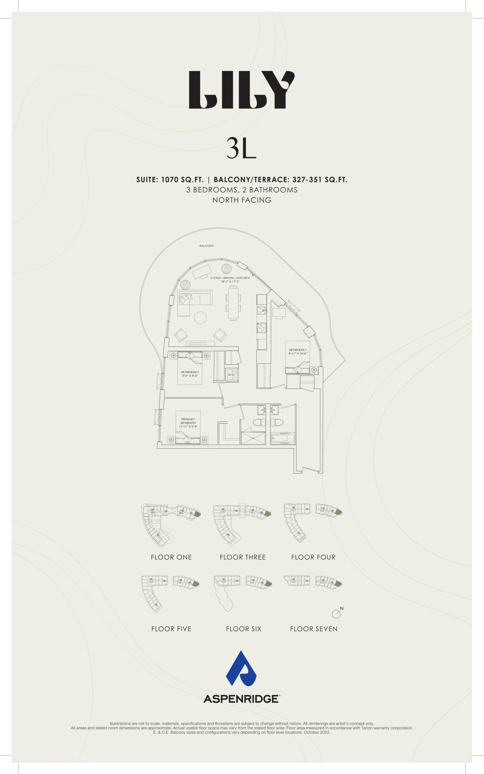 3L Floor Plan at Lily at Crosstown Condos - 1070 sq.ft
