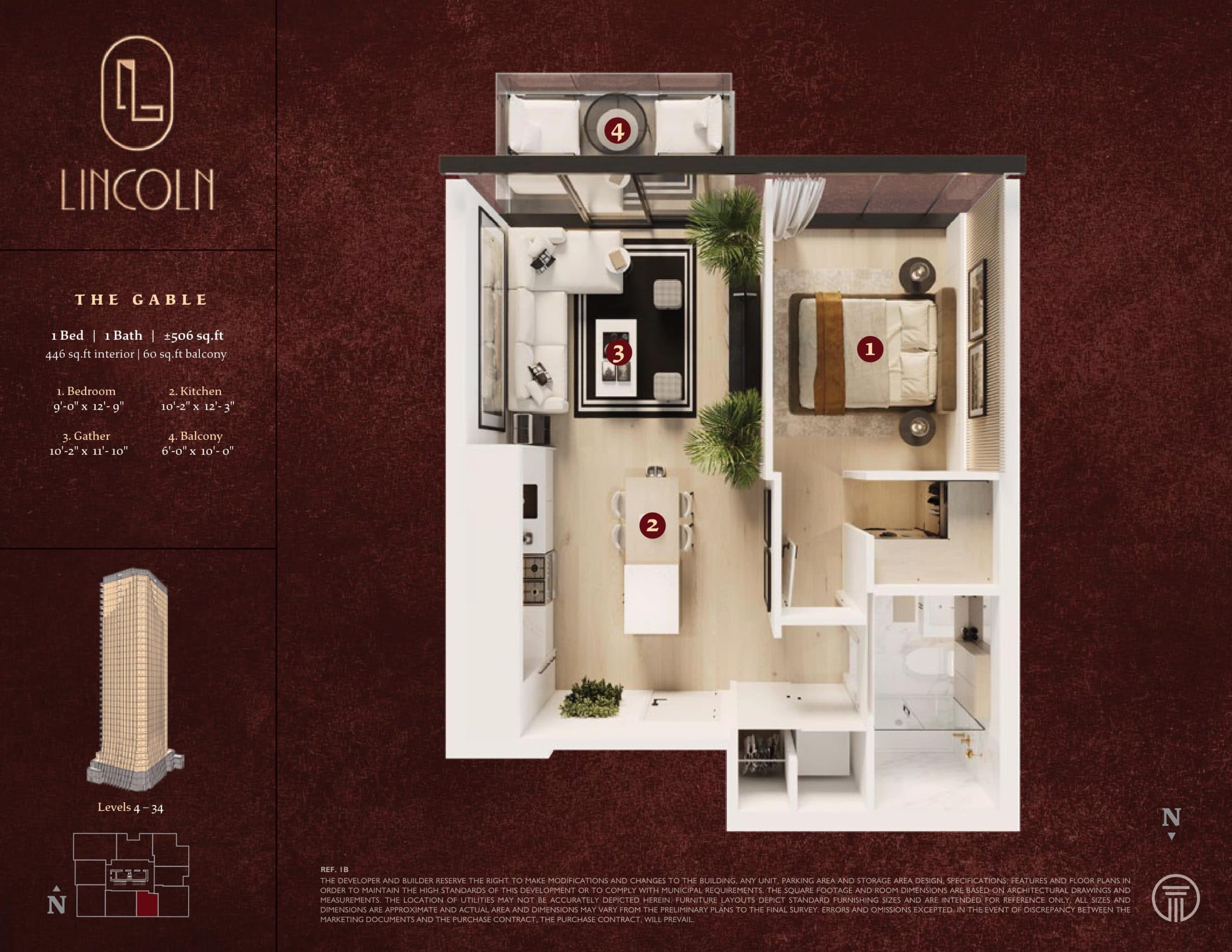 The Gable Floor Plan at Lincoln by Truman Condos - 446 sq.ft