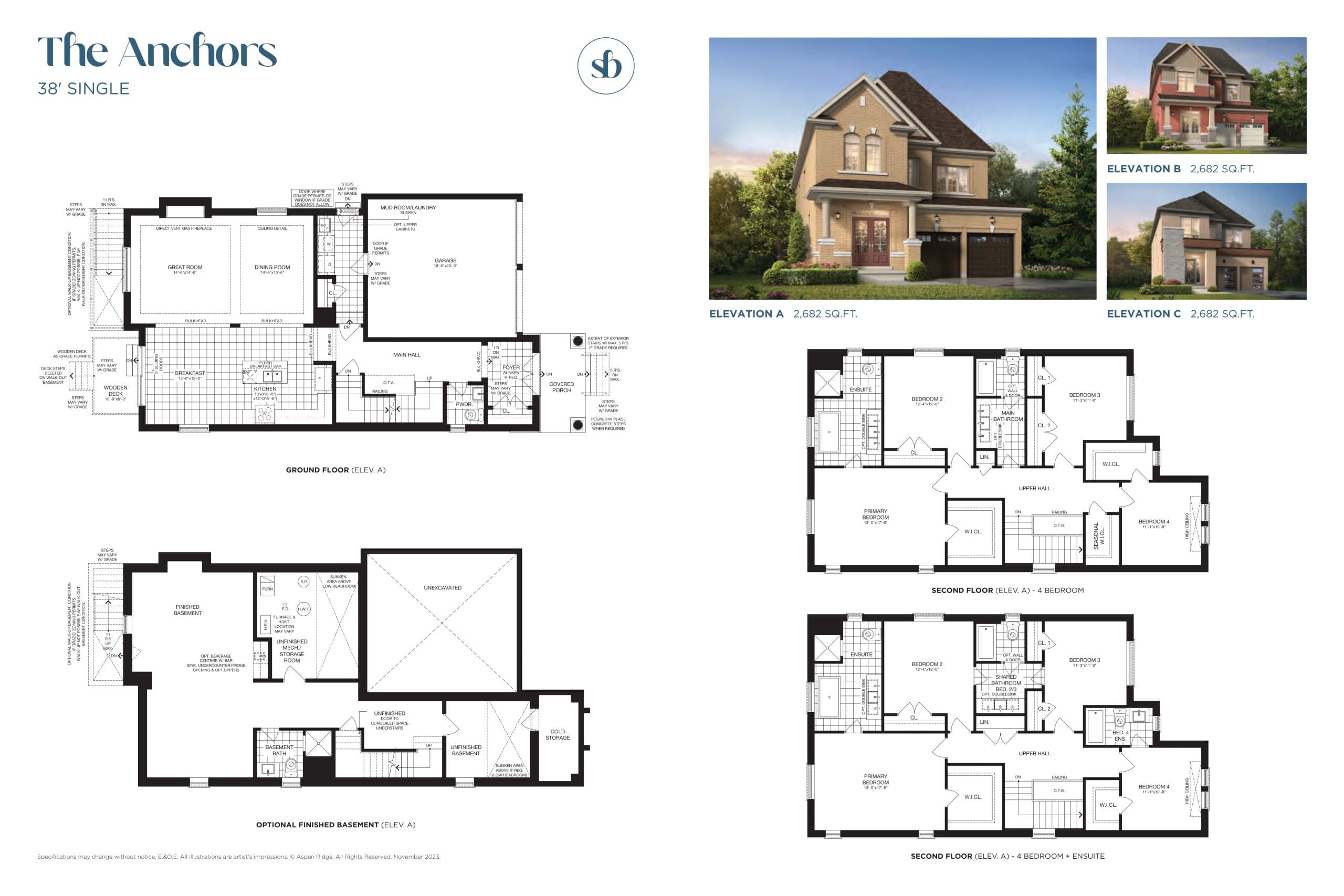 The Anchors Floor Plan at South Barrie Towns by Aspen Ridge Homes - 2682 sq.ft