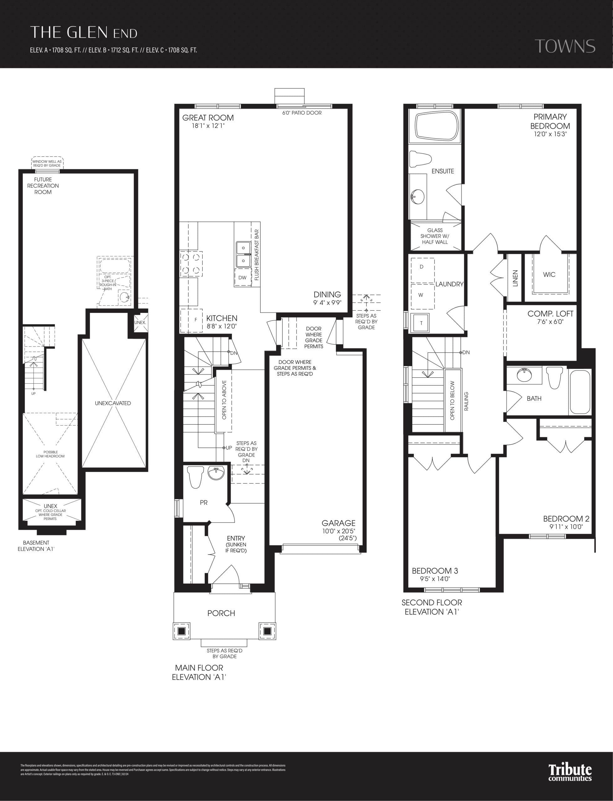 The Glen - End Floor Plan at Courtice Glen Towns - 1712 sq.ft