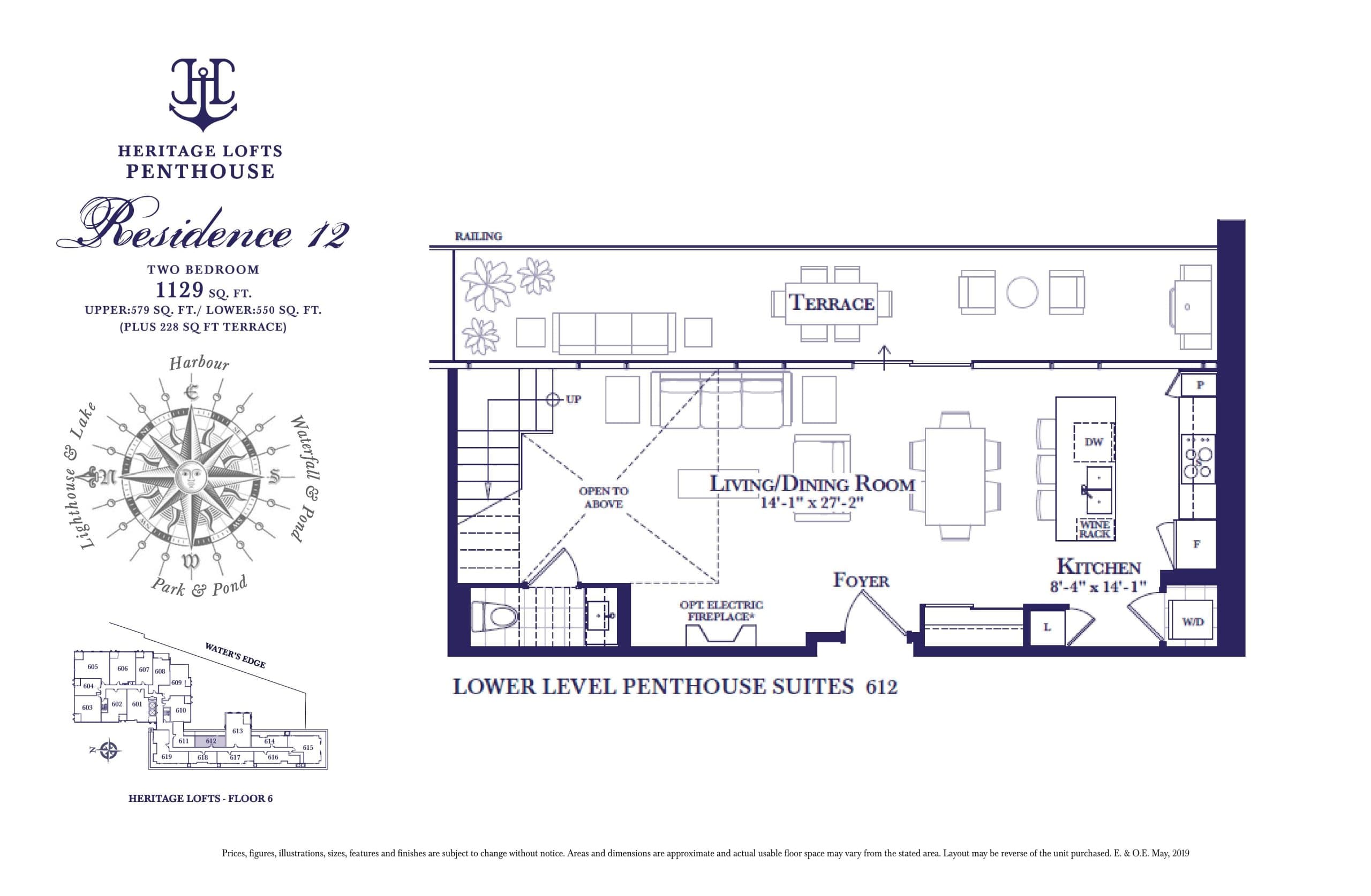 Residence 12 - Heritage Lofts (1/2) Floor Plan at The Harbour Club Condos - 1129 sq.ft