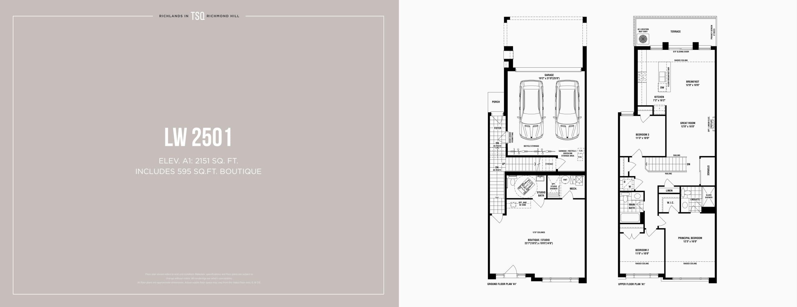LW 2501 - Elev. A1 Floor Plan at Townsquare Towns - 2151 sq.ft