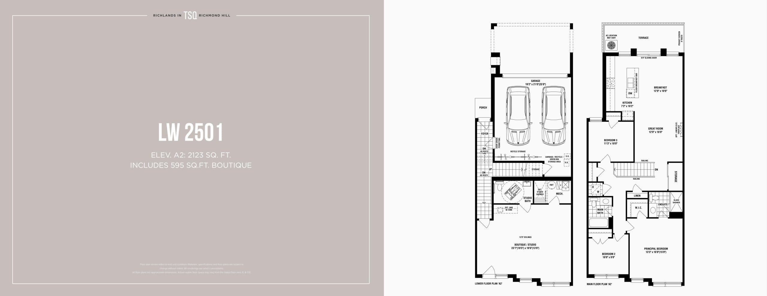 LW 2501 - Elev. A2 Floor Plan at Townsquare Towns - 2123 sq.ft