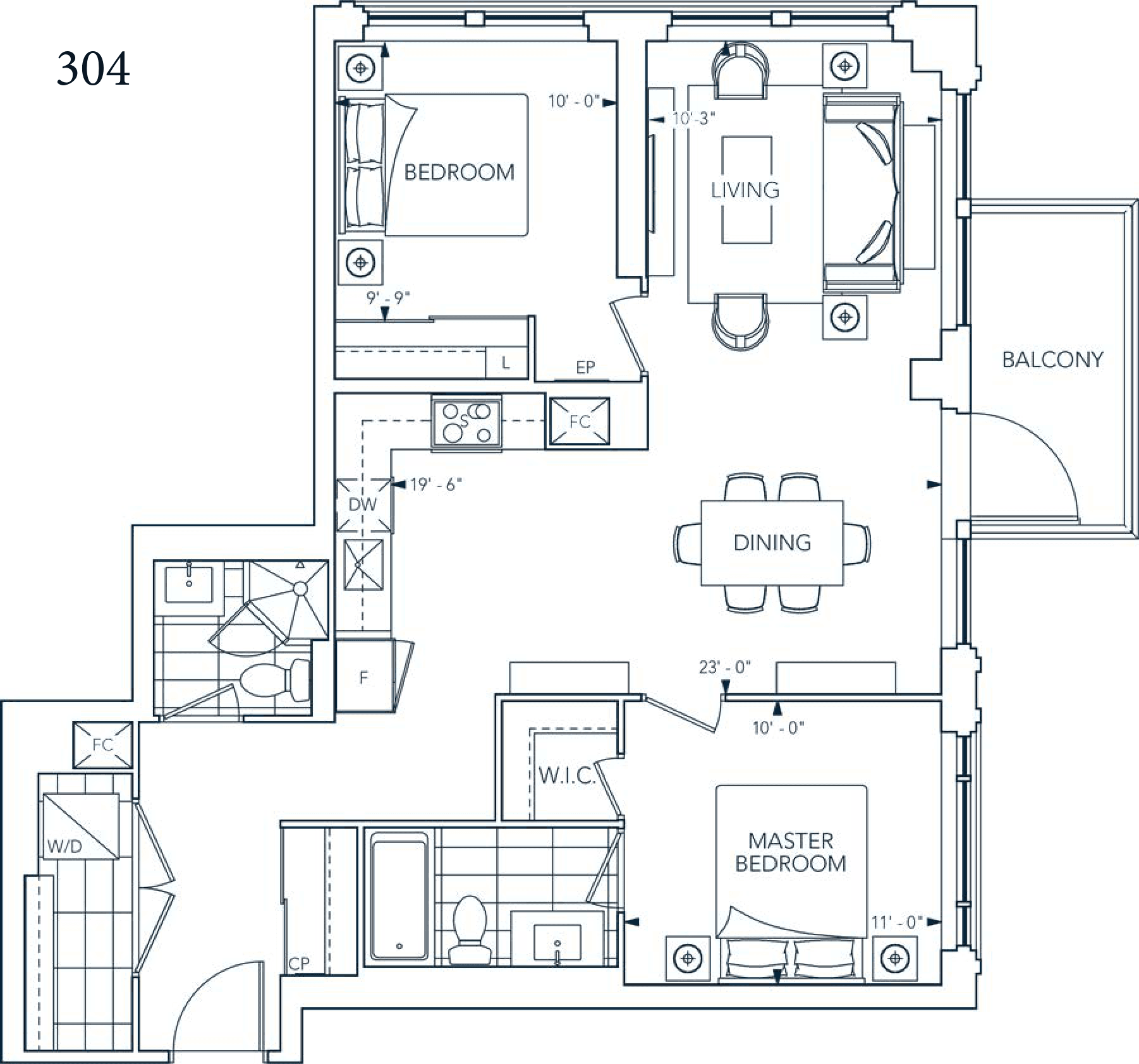 Suite 304 Floor Plan at Evermore at West Village Condos - 994 sq.ft