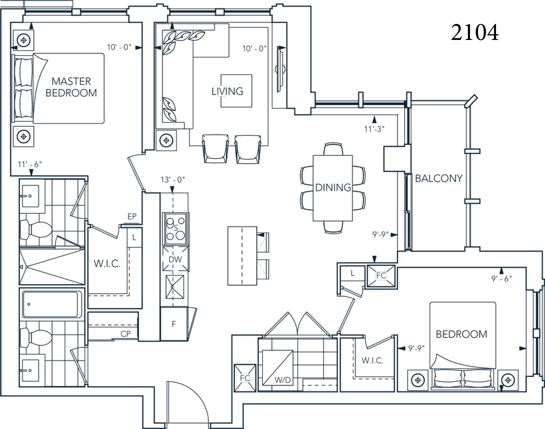 Suite 2104 Floor Plan at Evermore at West Village Condos - 1004 sq.ft