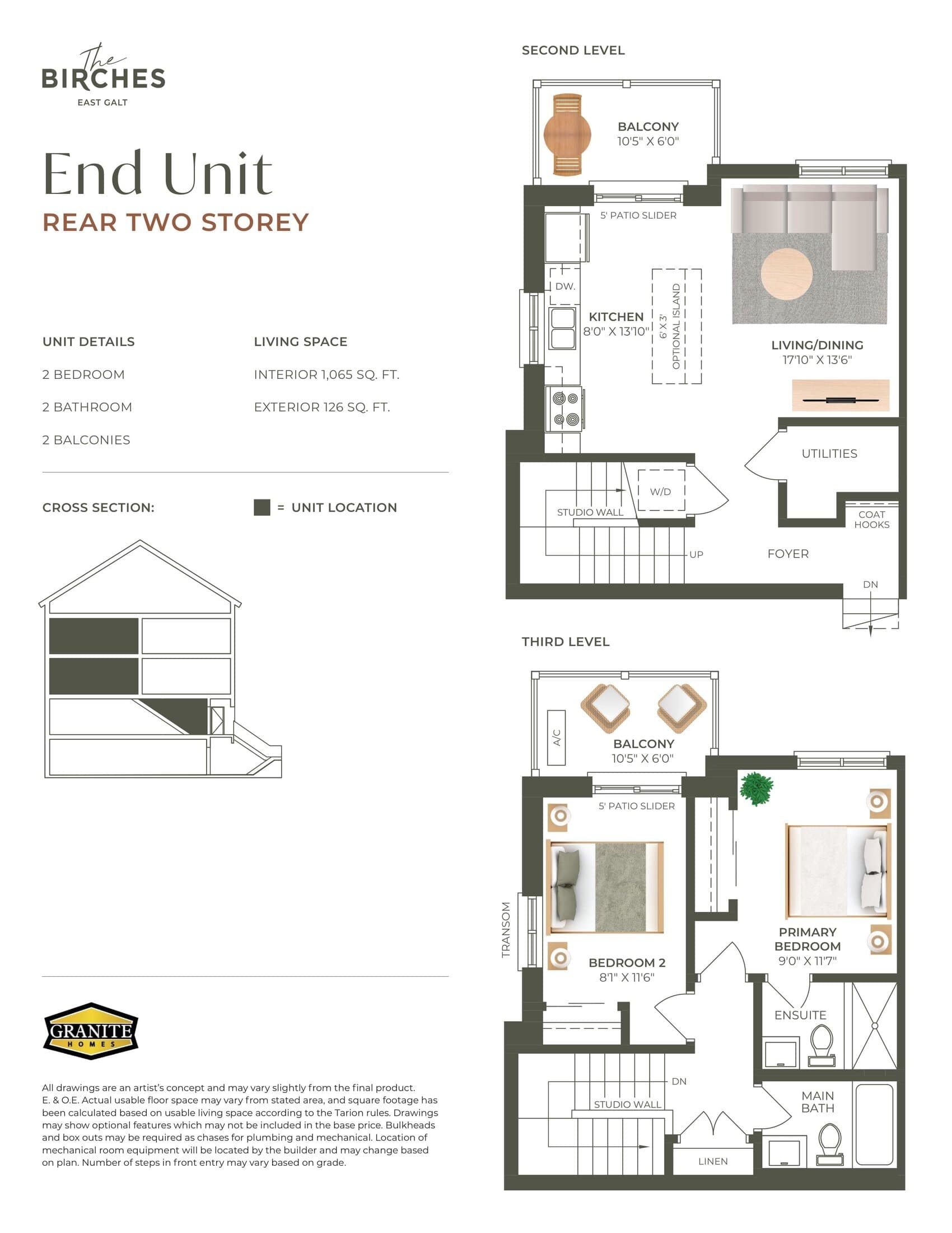 End Unit (Rear Two Storey) Floor Plan at The Birches Towns - 1065 sq.ft