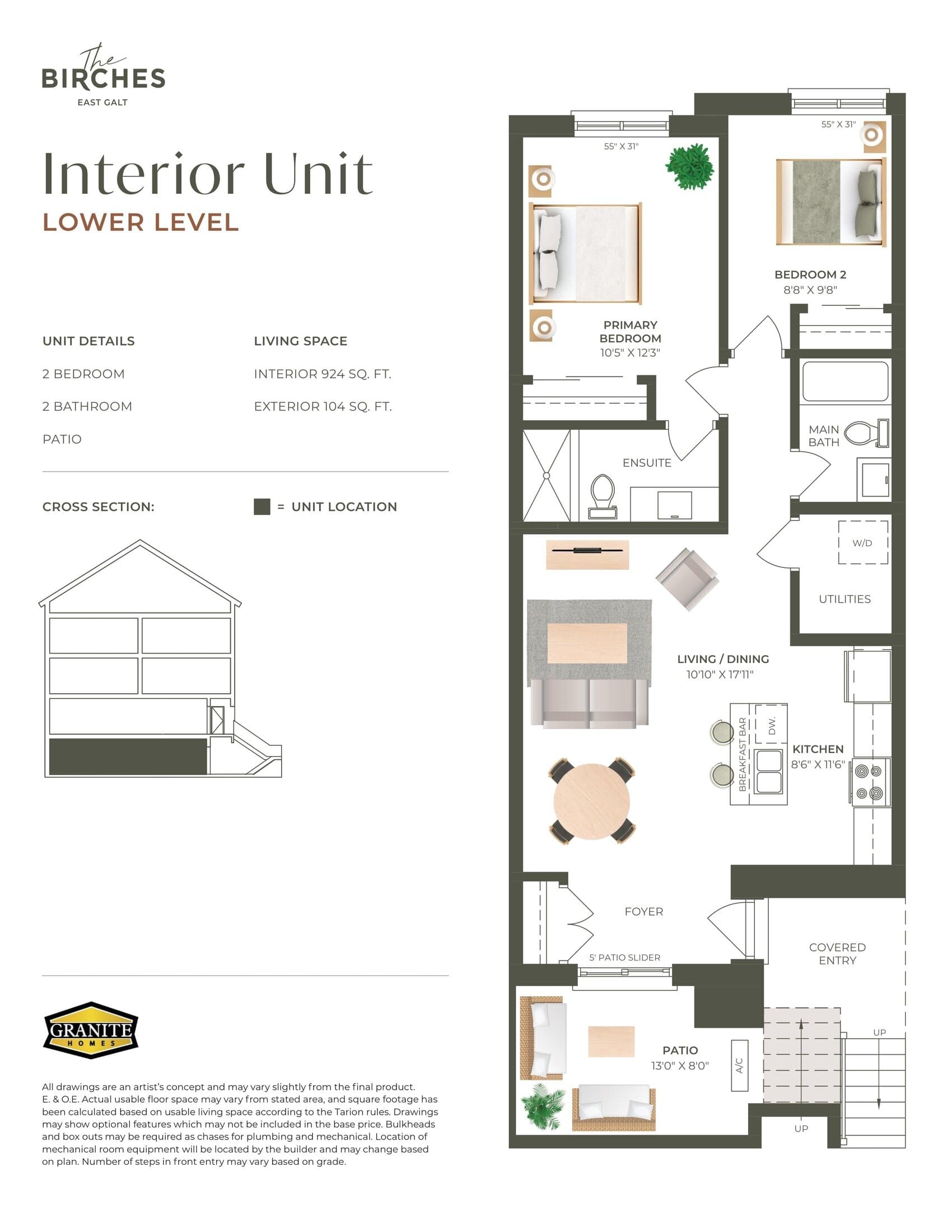 Interior Unit (Lower Level) Floor Plan at The Birches Towns - 924 sq.ft