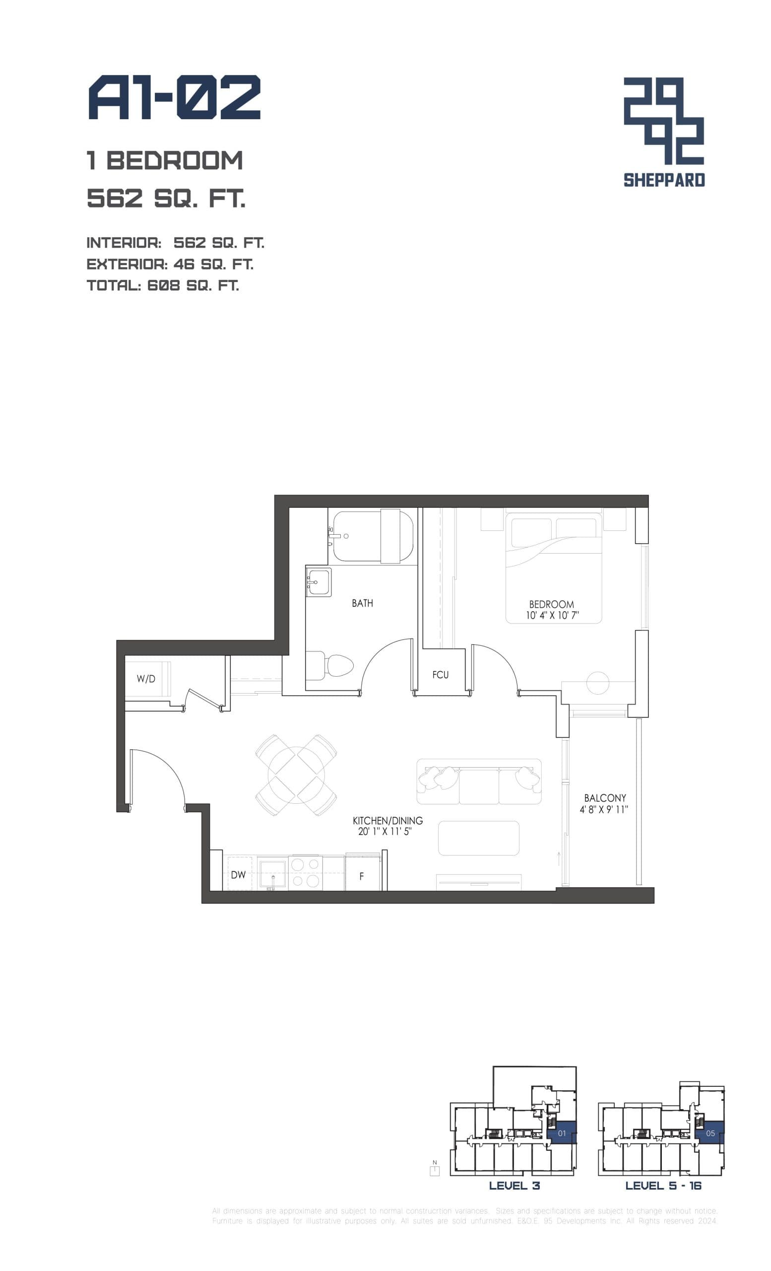 A1-02 Floor Plan at 2992 Sheppard Avenue East Condos - 562 sq.ft