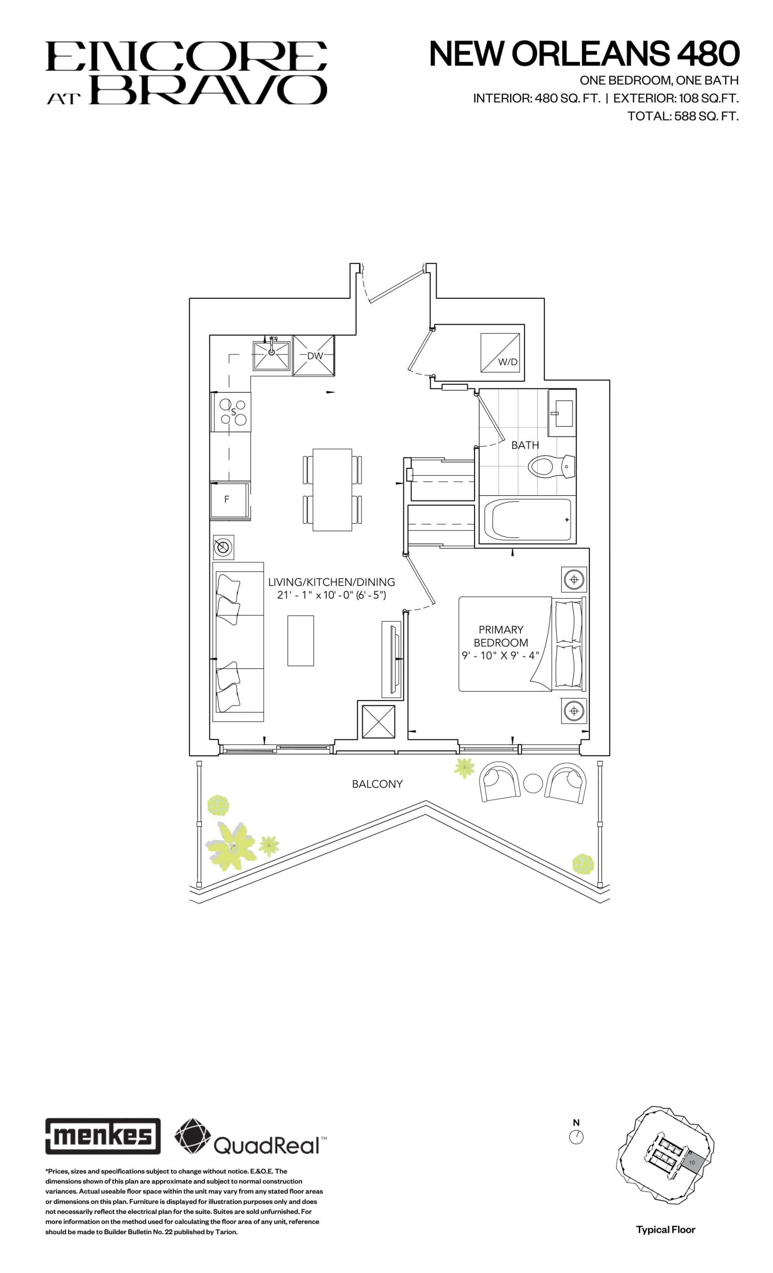 New Orleans 480 Floor Plan at Encore at Bravo Condos - 480 sq.ft
