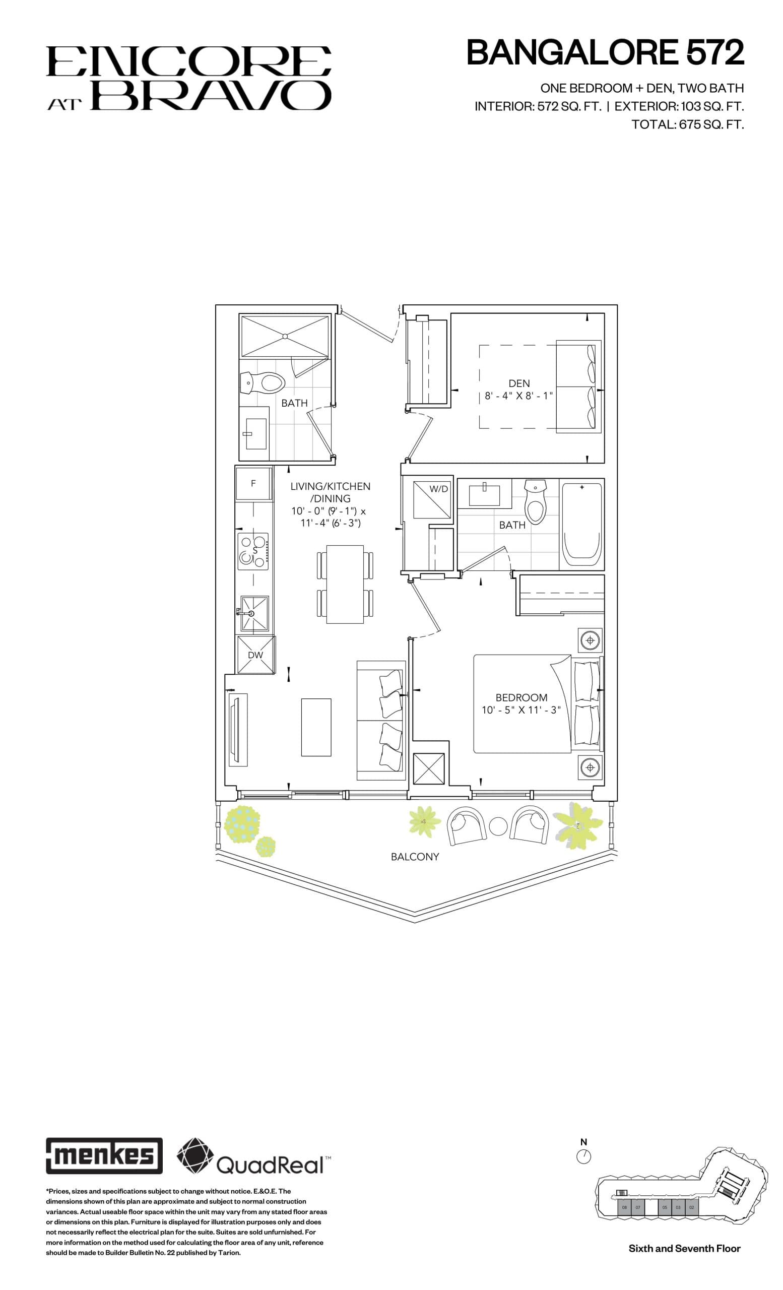 Bangalore 572 Floor Plan at Encore at Bravo Condos - 572 sq.ft