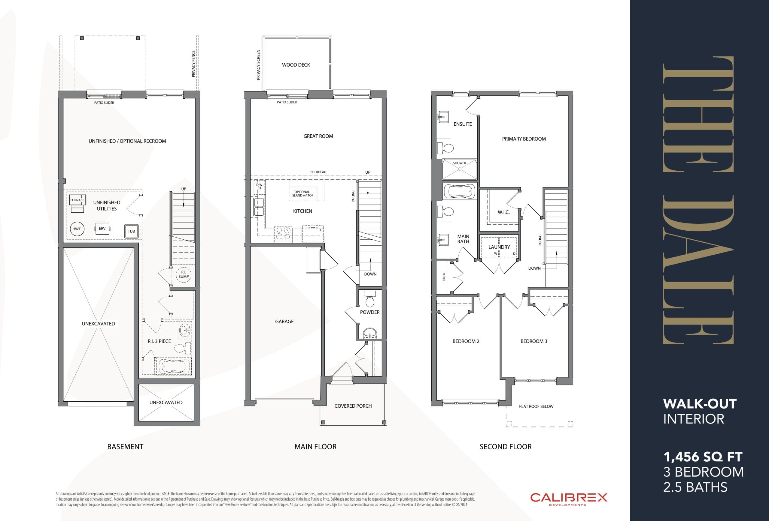 The Dale (Walk-Out Interior) Floor Plan at Lackner Ridge Towns - 1456 sq.ft