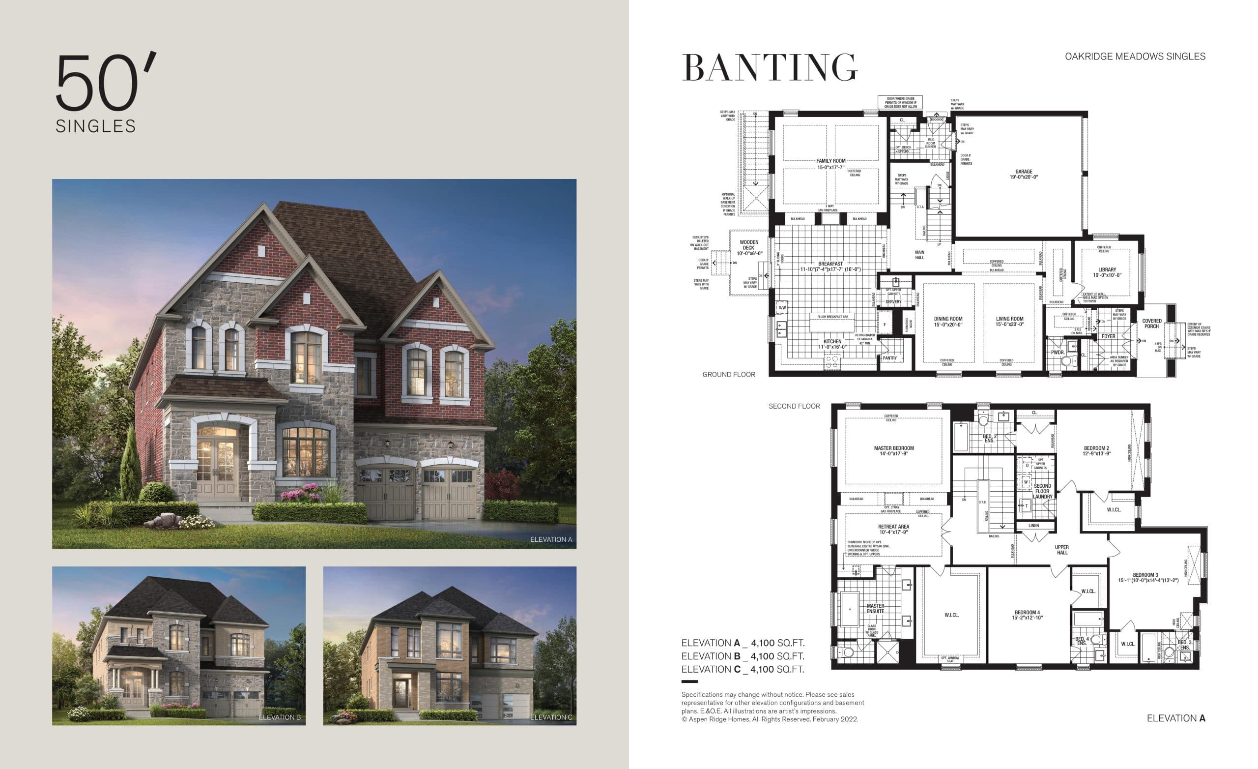 Banting Floor Plan at Oakridge Meadows by Aspen Ridge Homes - 4100 sq.ft