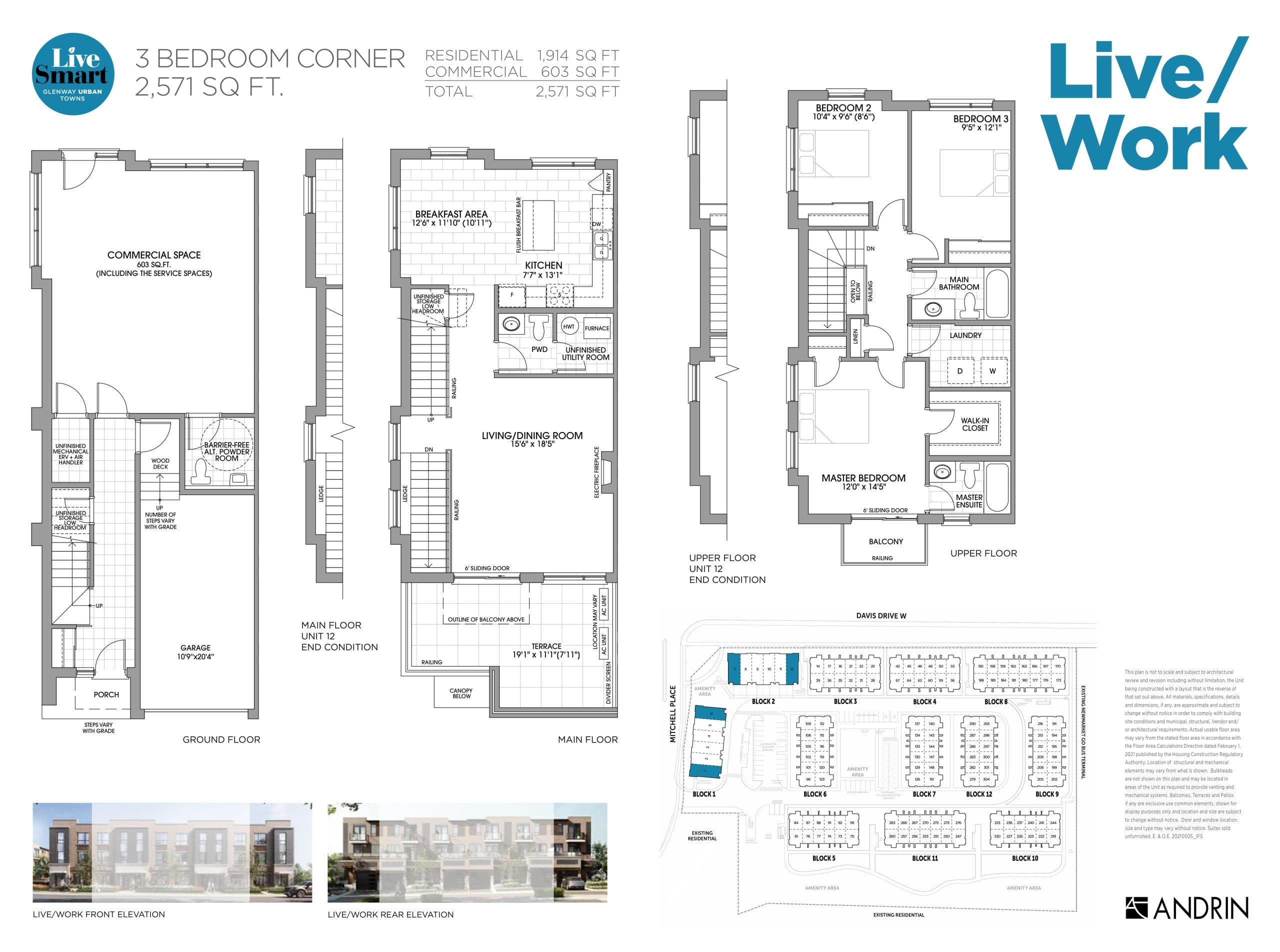 Live/Work Corner 1914 Floor Plan at Glenway Urban Towns - 1914 sq.ft