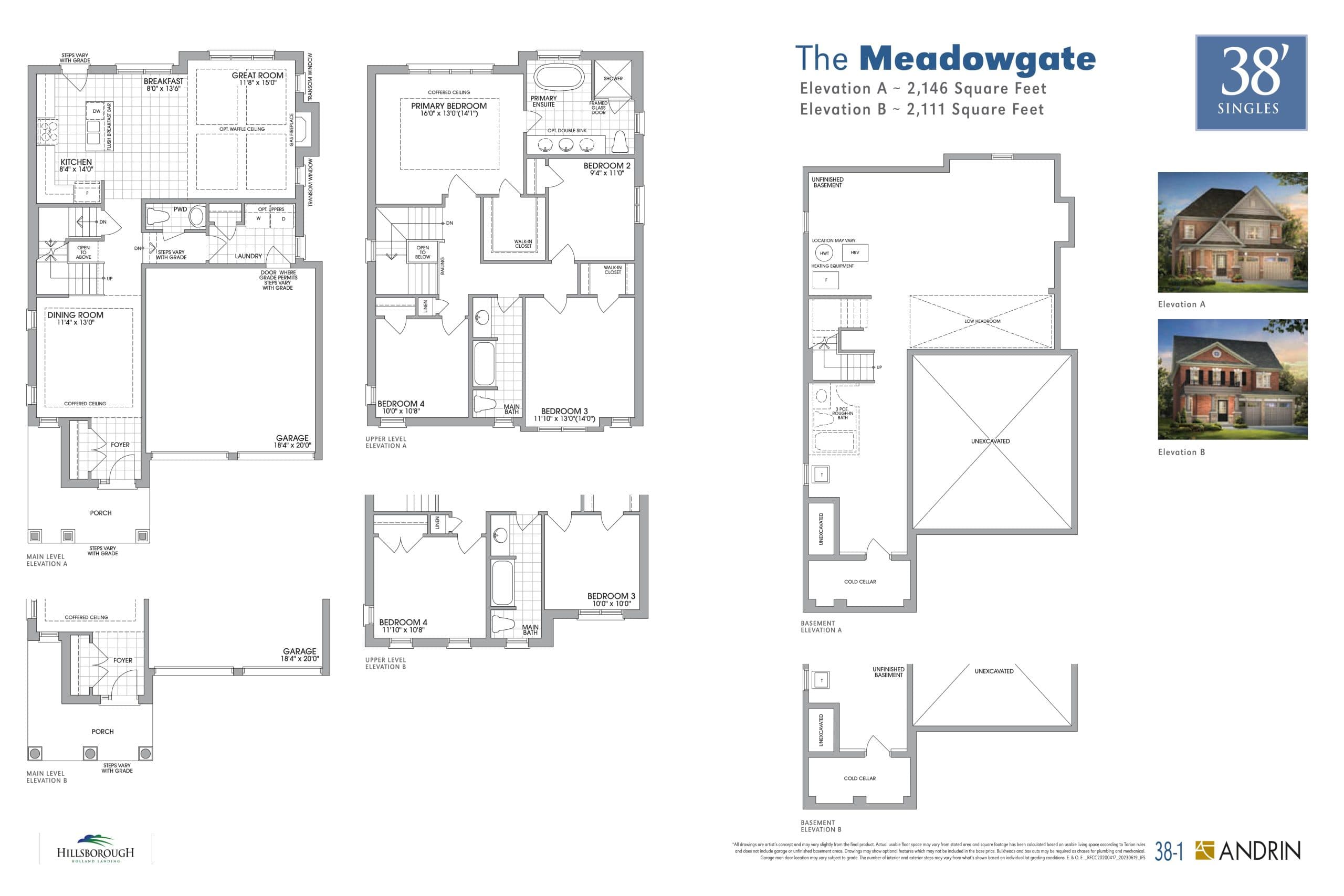 The Meadowgate Floor Plan at Hillsborough Holland Landing - 2146 sq.ft