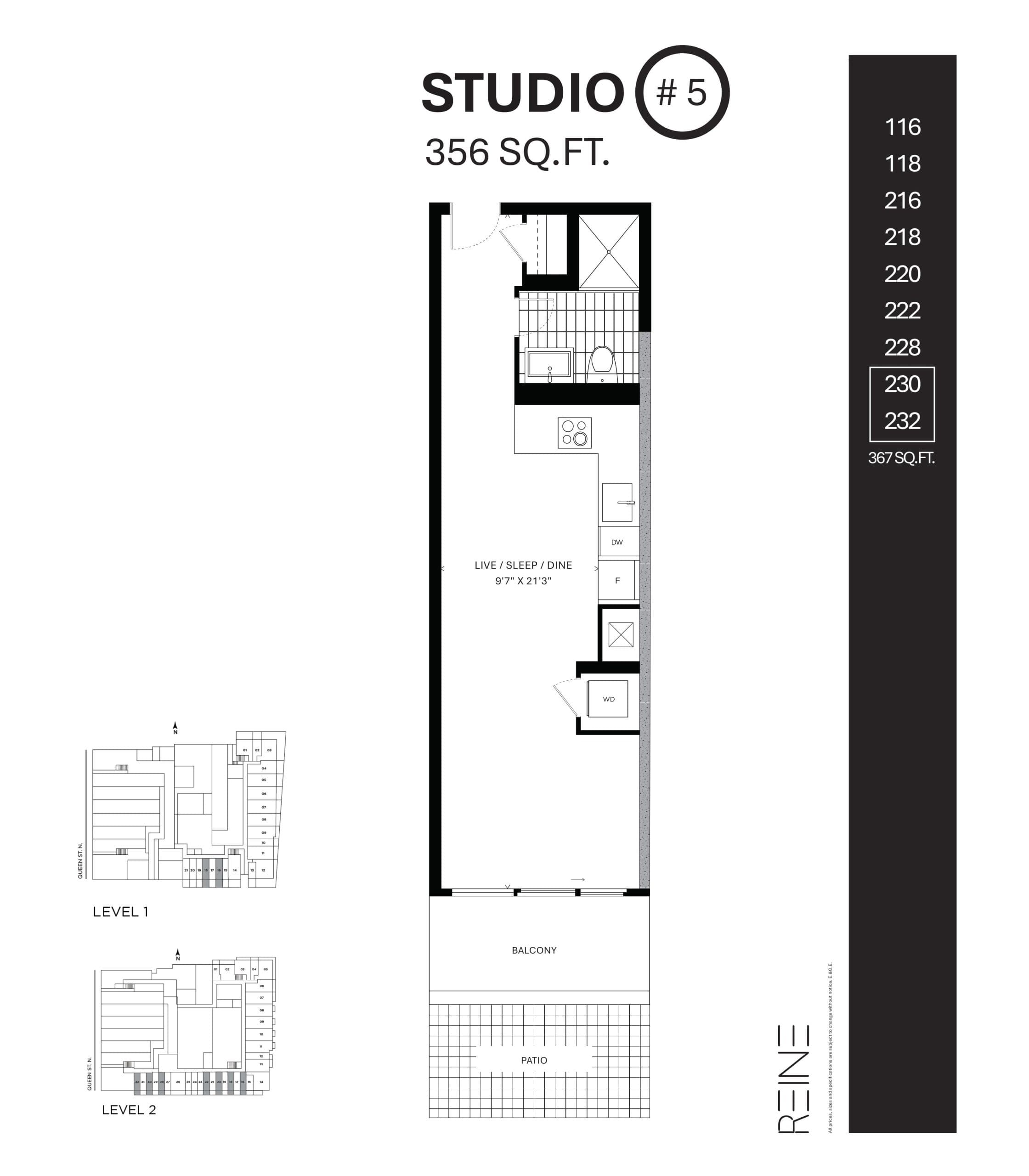 Studio #5 Floor Plan at Reine Condos - 356 sq.ft