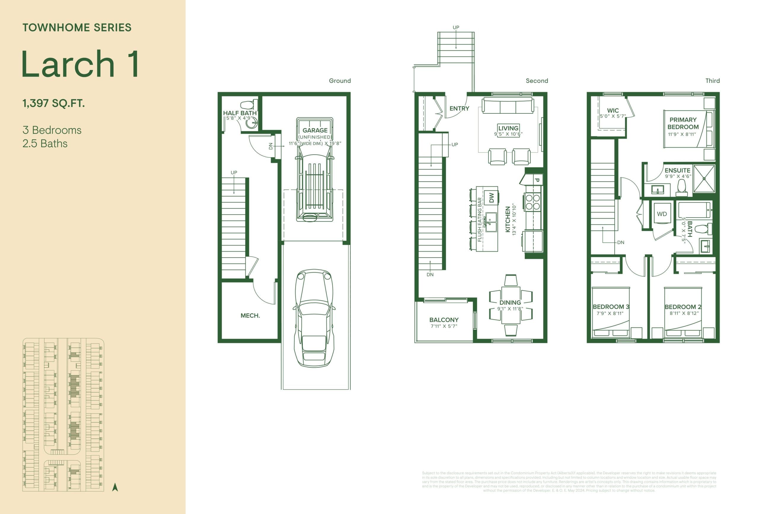 Larch 1 Floor Plan at The Grove Townhomes at Wildflower Phase 2 - 1397 sq.ft