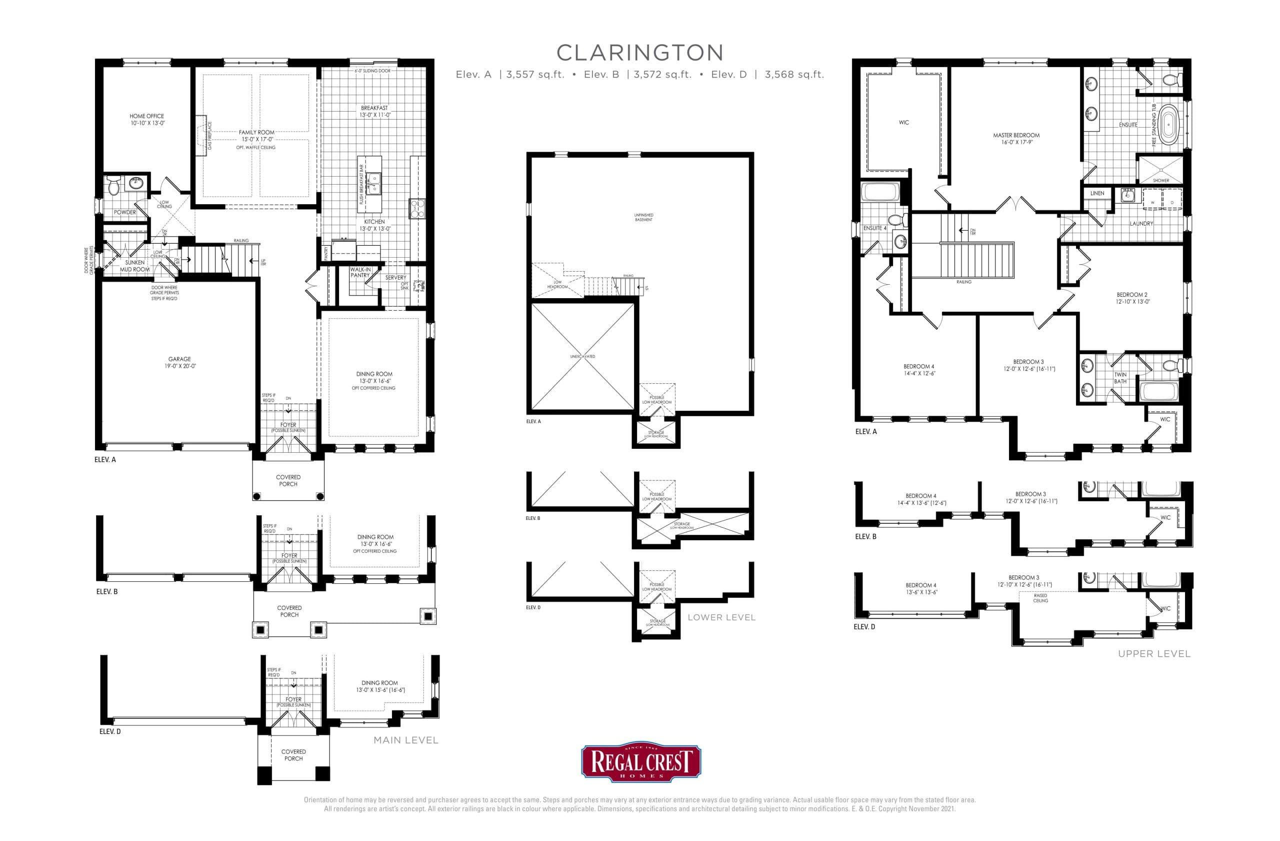 Clarington Floor Plan at Bondhead Phase 2 by Regal Crest Homes - 3572 sq.ft