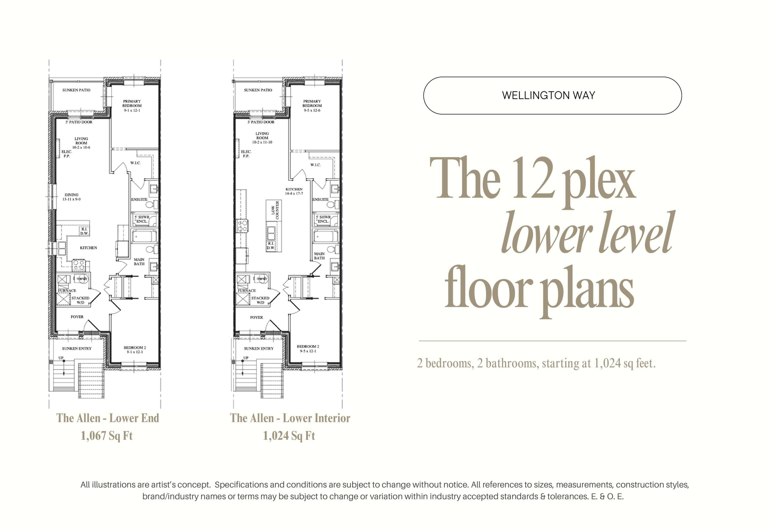The Allen - Lower End Floor Plan at Wellington Way Towns - 1067 sq.ft