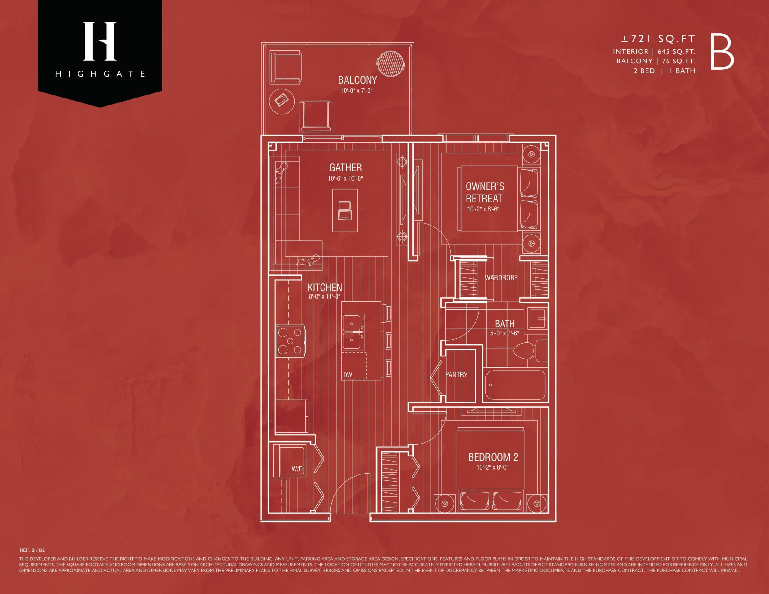 B Floor Plan at Highgate Condos by Truman - 645 sq.ft