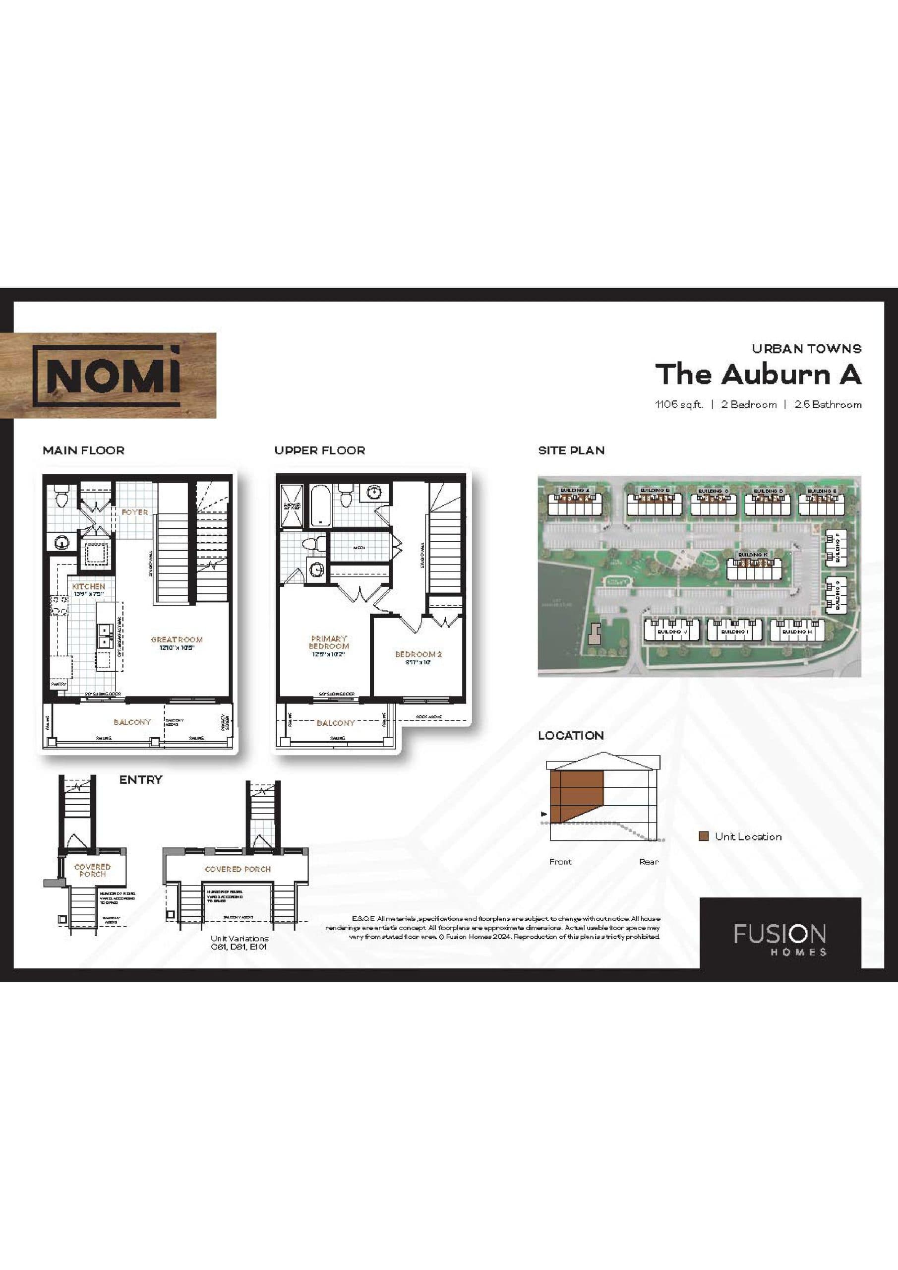 The Auburn A Floor Plan at Nomi Urban Towns - 1105 sq.ft