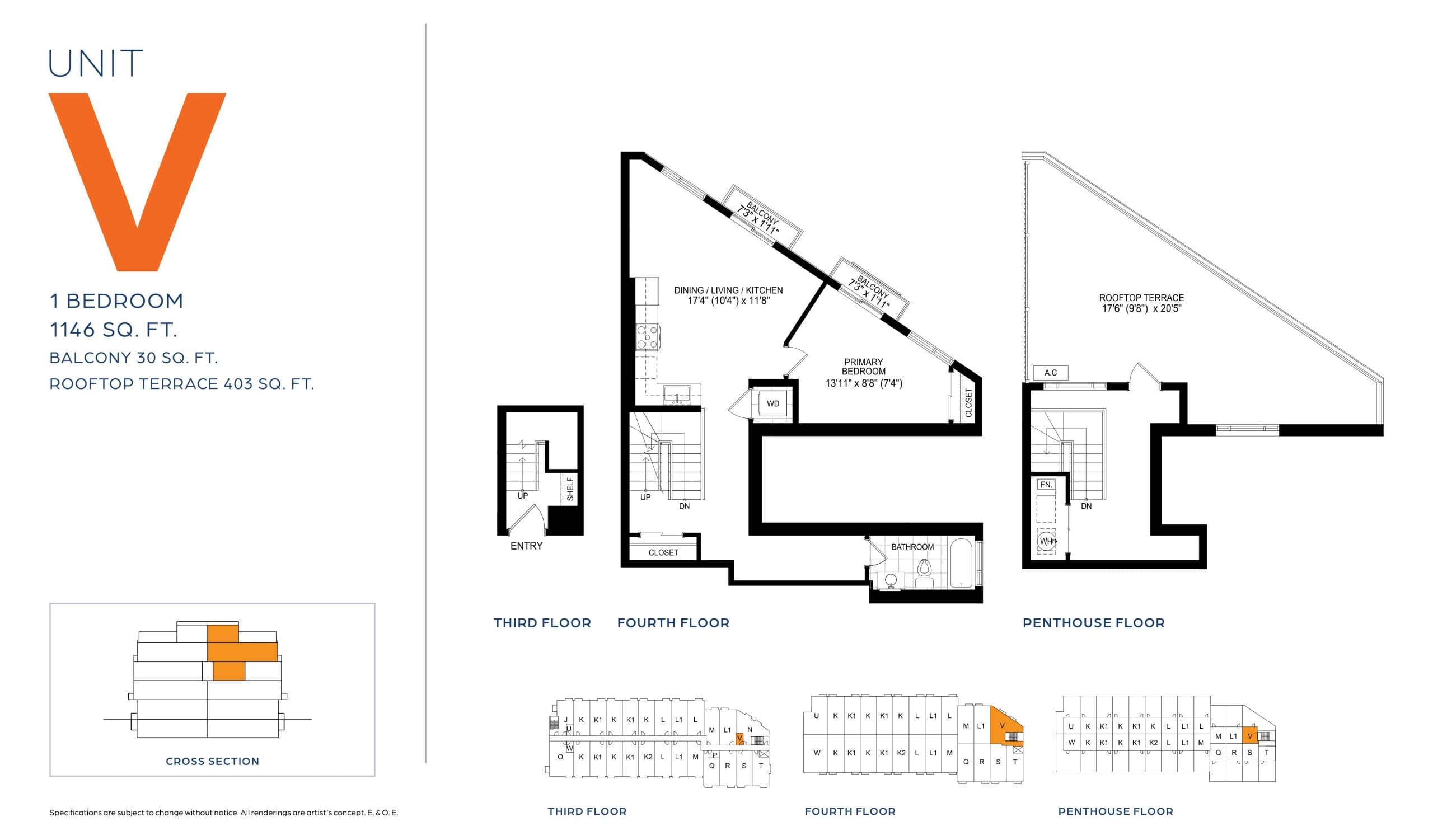 Unit V Floor Plan at Textbook Towns - 1146 sq.ft