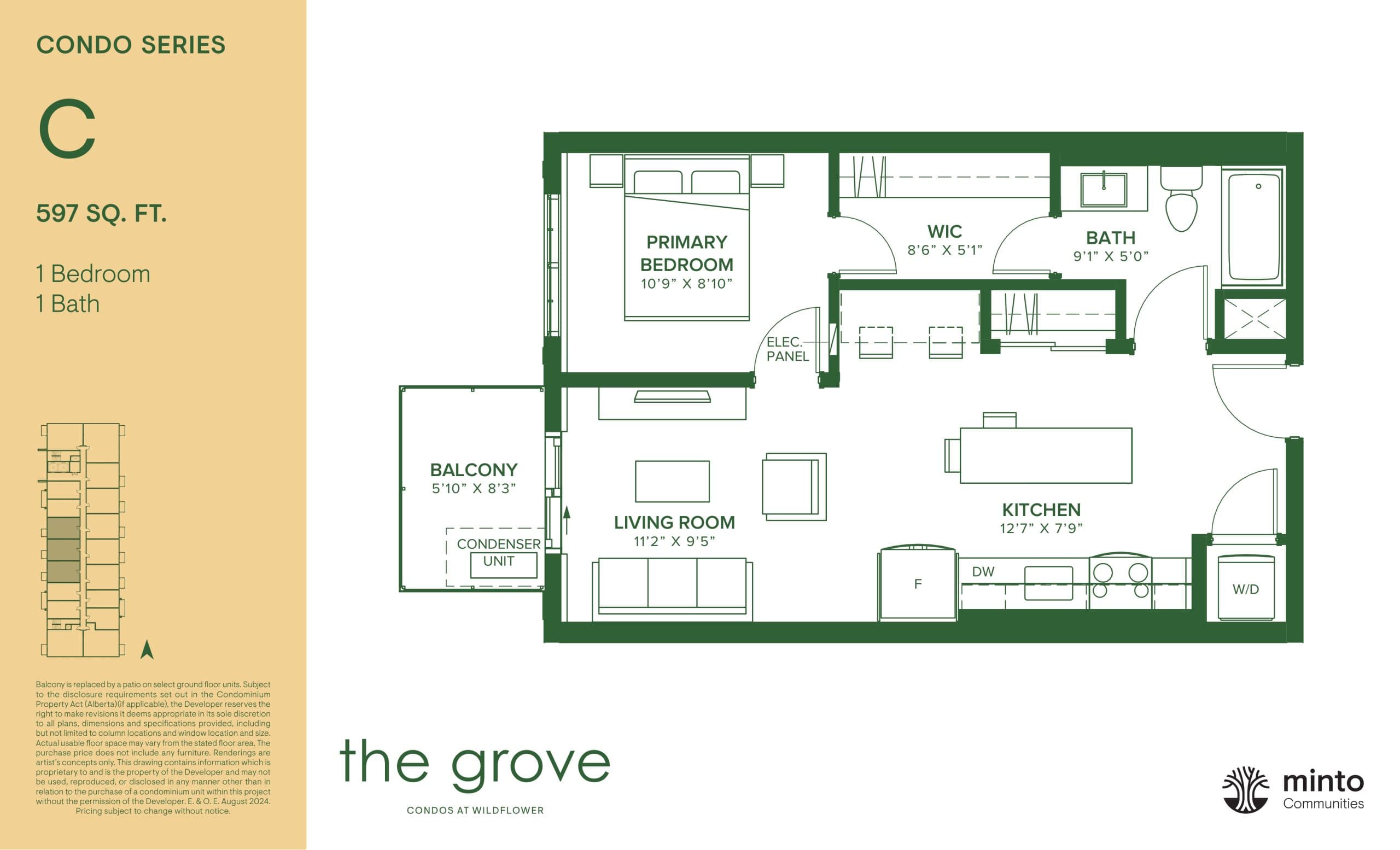 C Floor Plan at The Grove Condos at Wildflower - 597 sq.ft