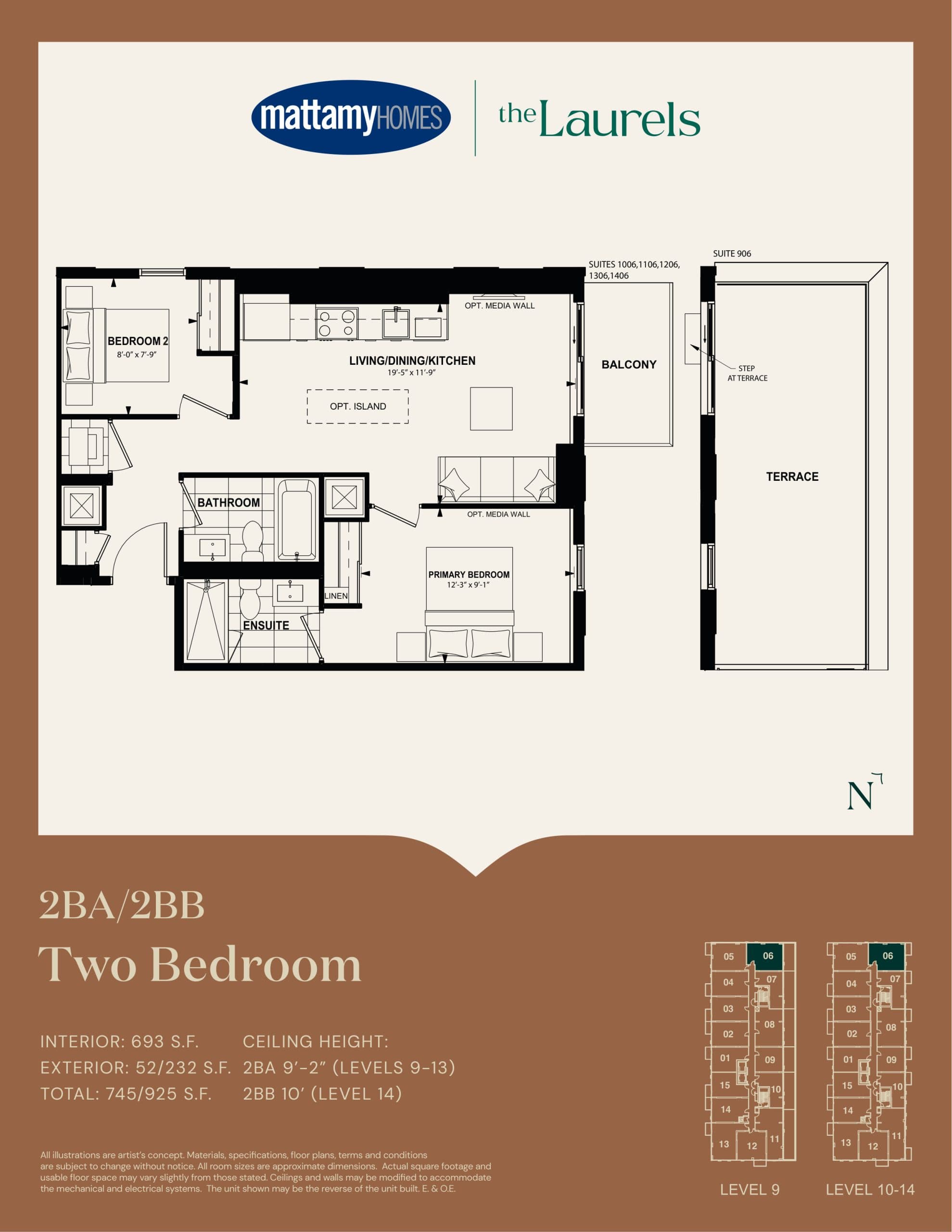 2BA/2BB Floor Plan at The Laurels Condos - 693 sq.ft