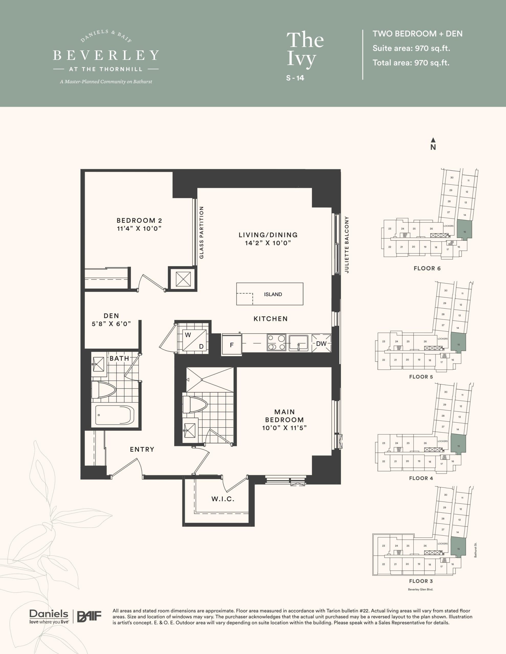 The Ivy Floor Plan at The Thornhill Condos - 970 sq.ft