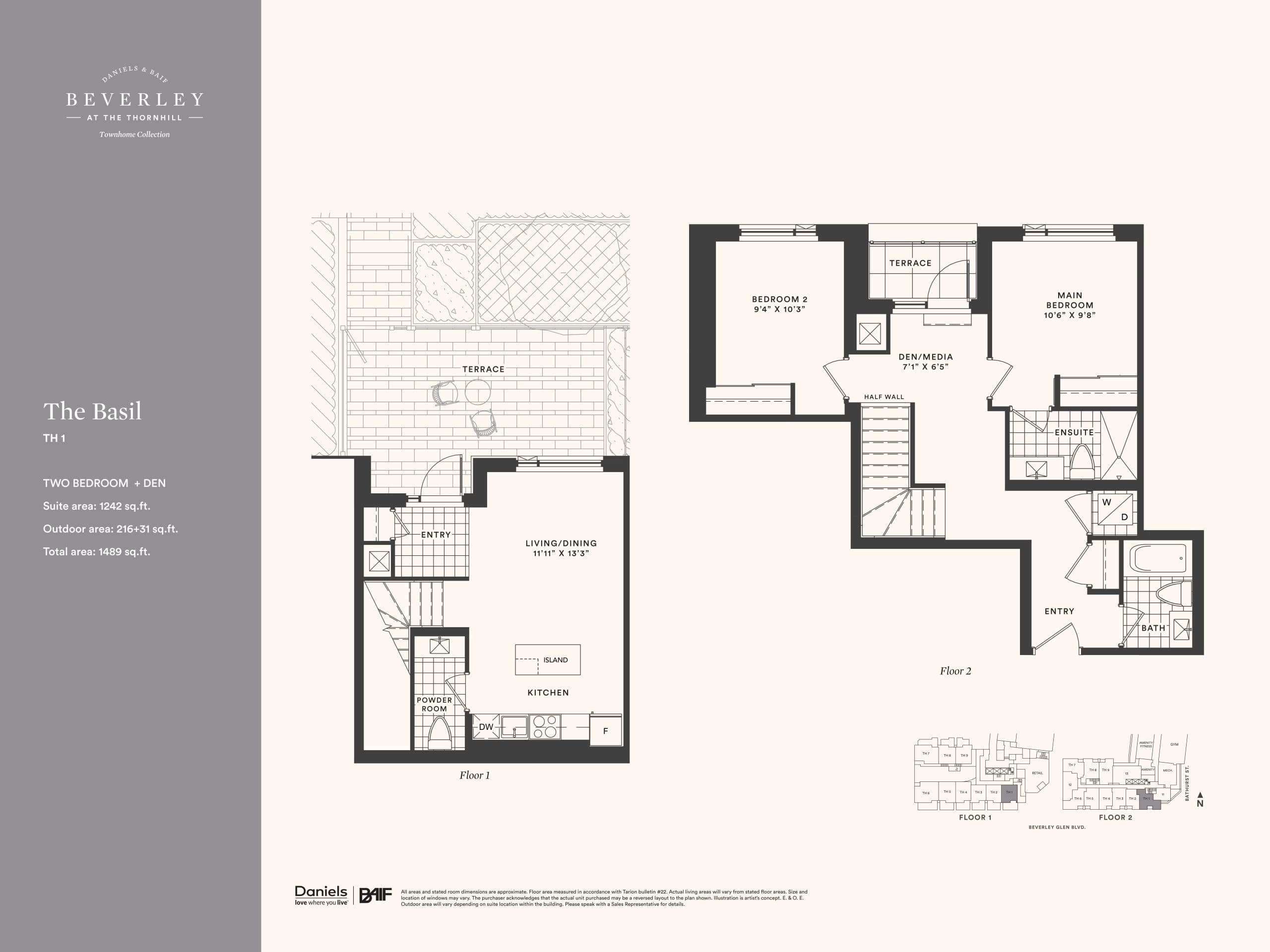 The Basil Floor Plan at The Thornhill Condos - 1242 sq.ft